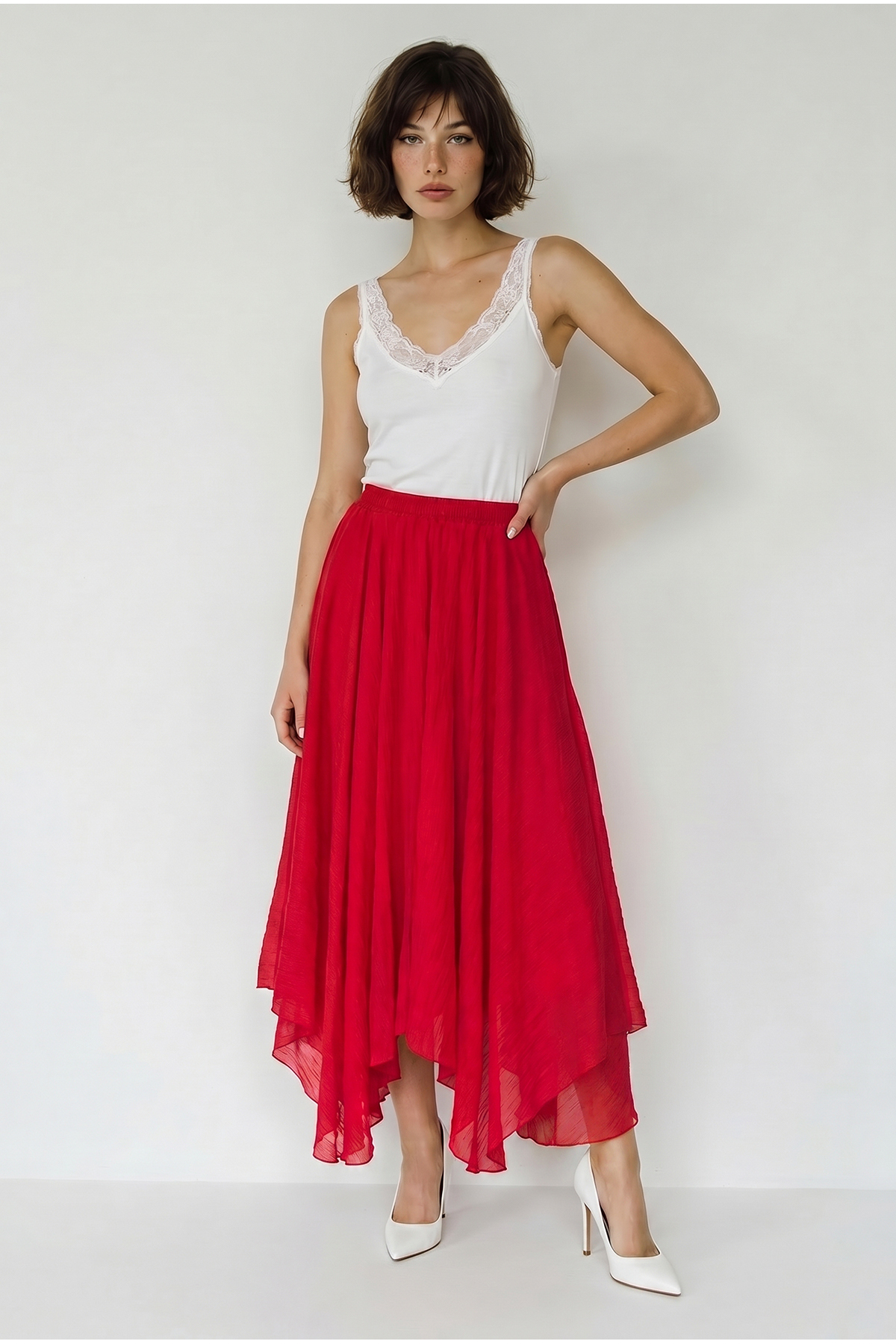 Women Elastic Waist Crush Effect Lined Flywheel Long Skirt DE261022 60286318