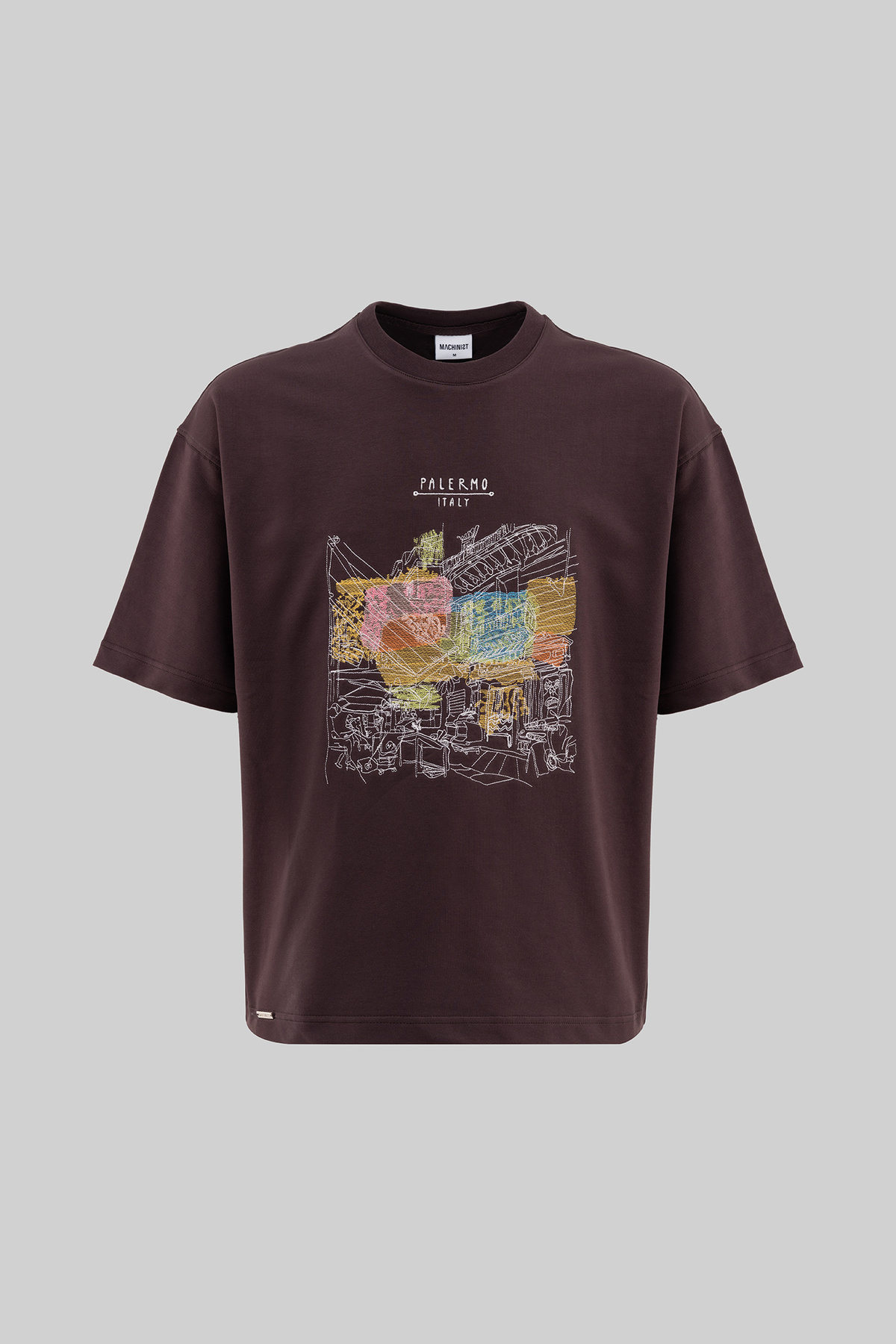 Machinist Men's Palermo Embroidered Oversize T-Shirt Brown