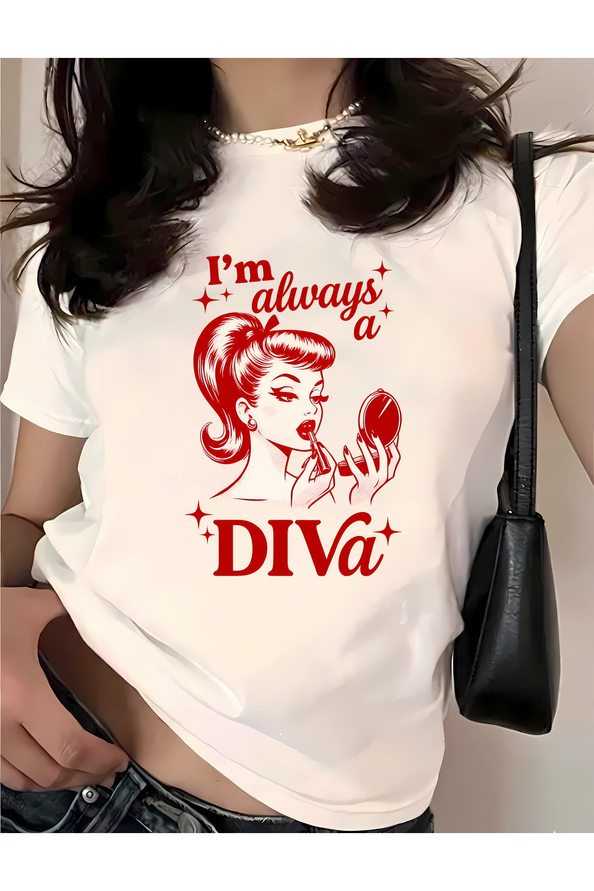 NEWSHİNE Diva Makeup Printed Women's Oversize Cotton T-Shirt