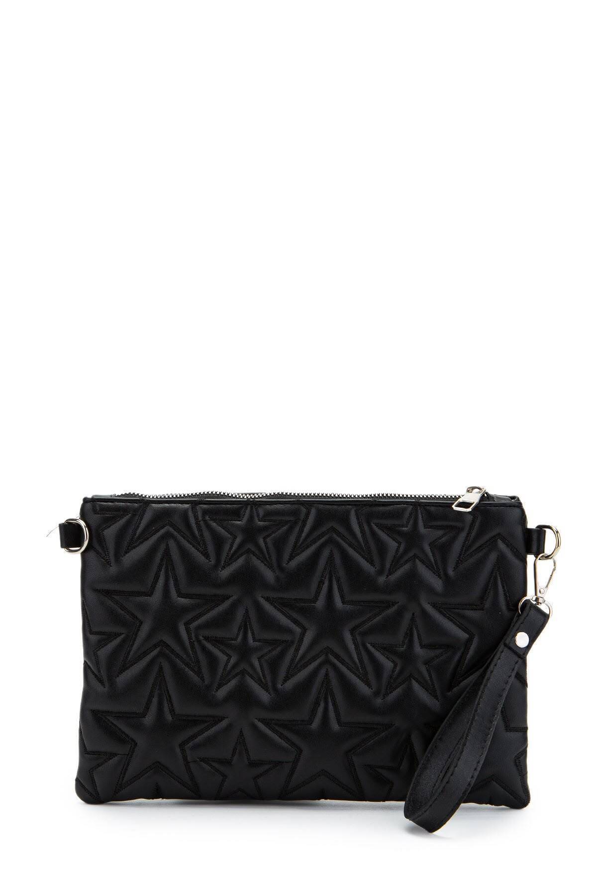 Zealous Yıldız desenli Gümüş Portföy & Clutch Çanta Çıkarabilir Bileklik Askılı 29x18 cm