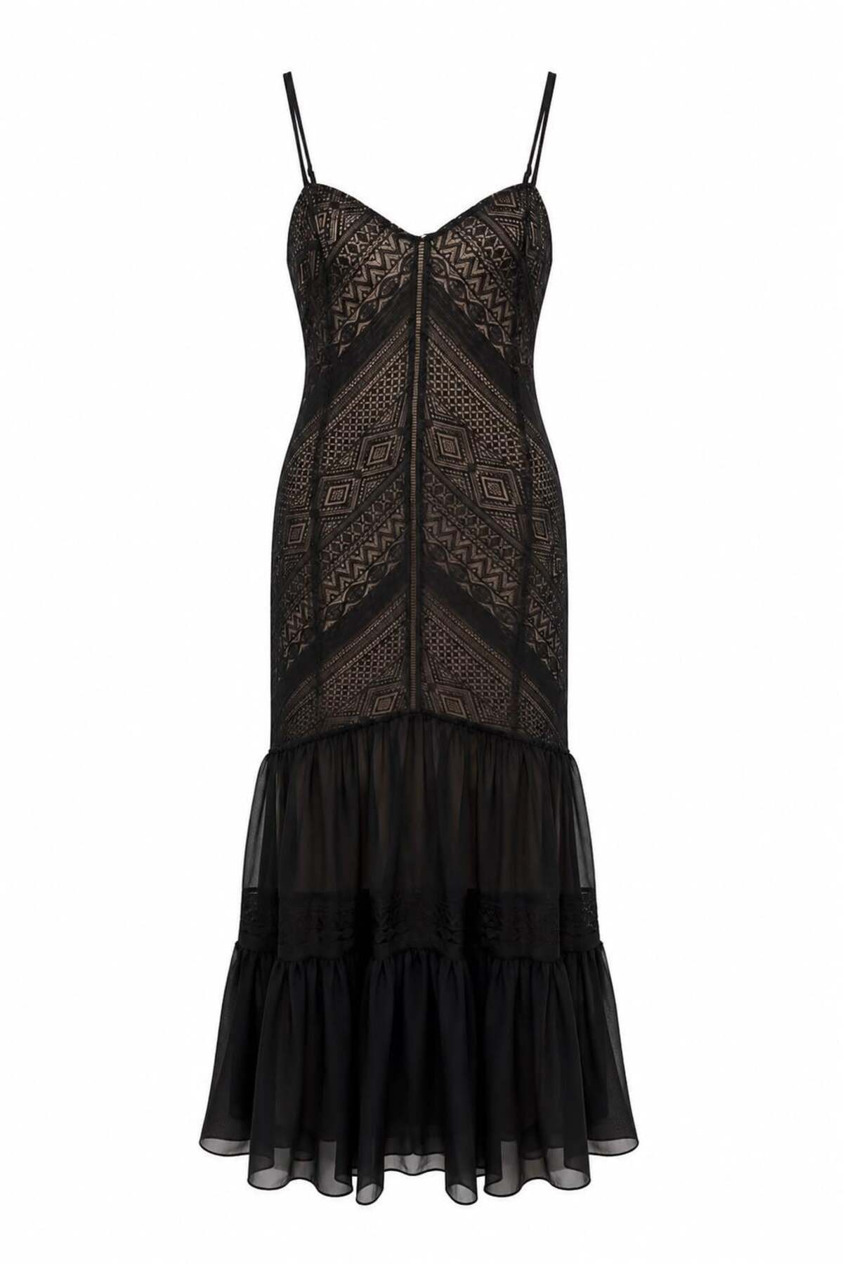 HAZELANNA Nude Lined Lace Black Dress