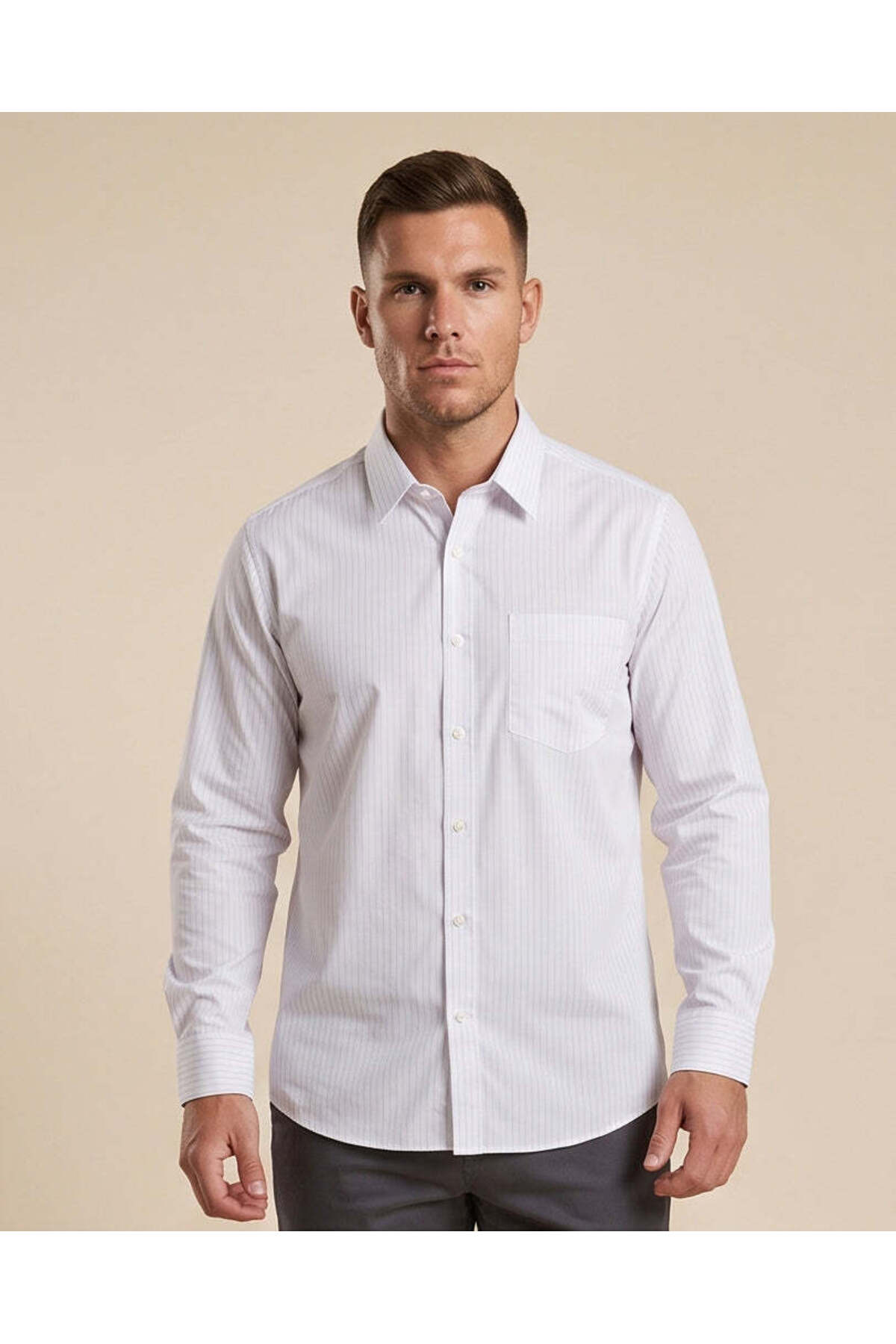 REDTAG Men White Light Striped Formal Shirt