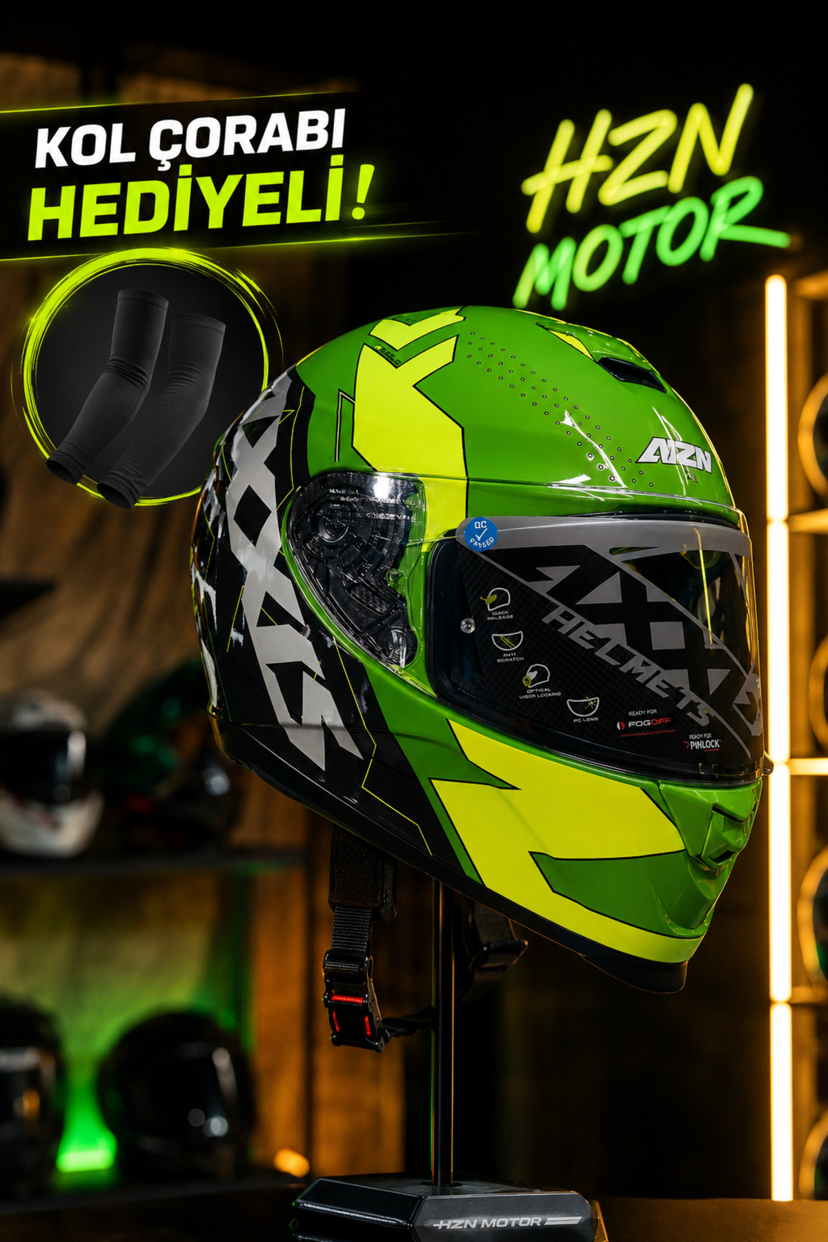 HZN MOTOR AXXIS Full Face Kask | ECE Onaylı | Kol Çorabı Hediyeli