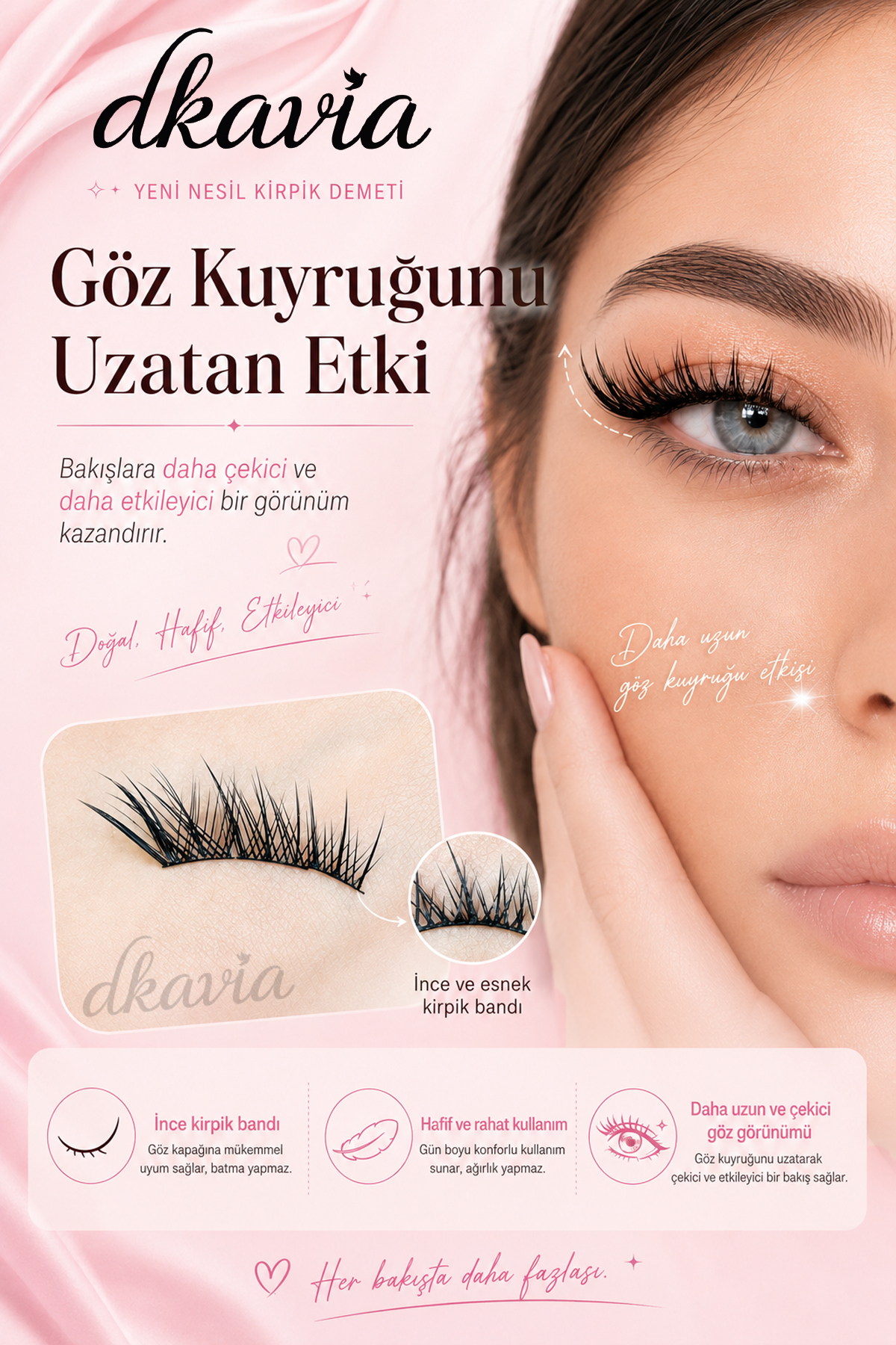 Takma Kirpik Seti 4 Farklı Stil Kirpik, Yapıştırıcı ve Sabitleyici, Cımbız ve Çift Taraflı Kirpik Fırçasıyla Cat Eye -Wispy Doll Eye- Manga- Natural — DK2605 — تصویر 3 از 5