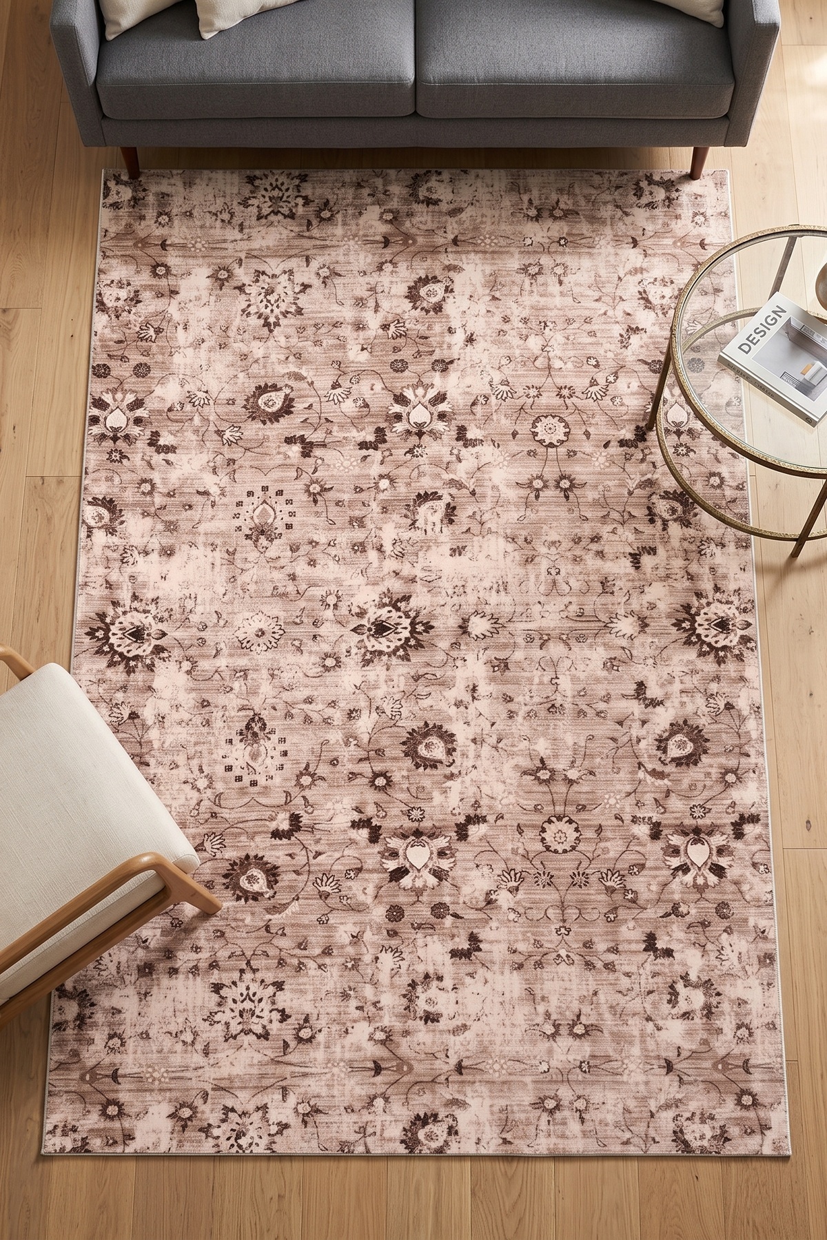Lexus Brown Flower Pattern Premium Carpet & Runner | Special Anti-Slip Base • Washable • Anti-Dust • Modern