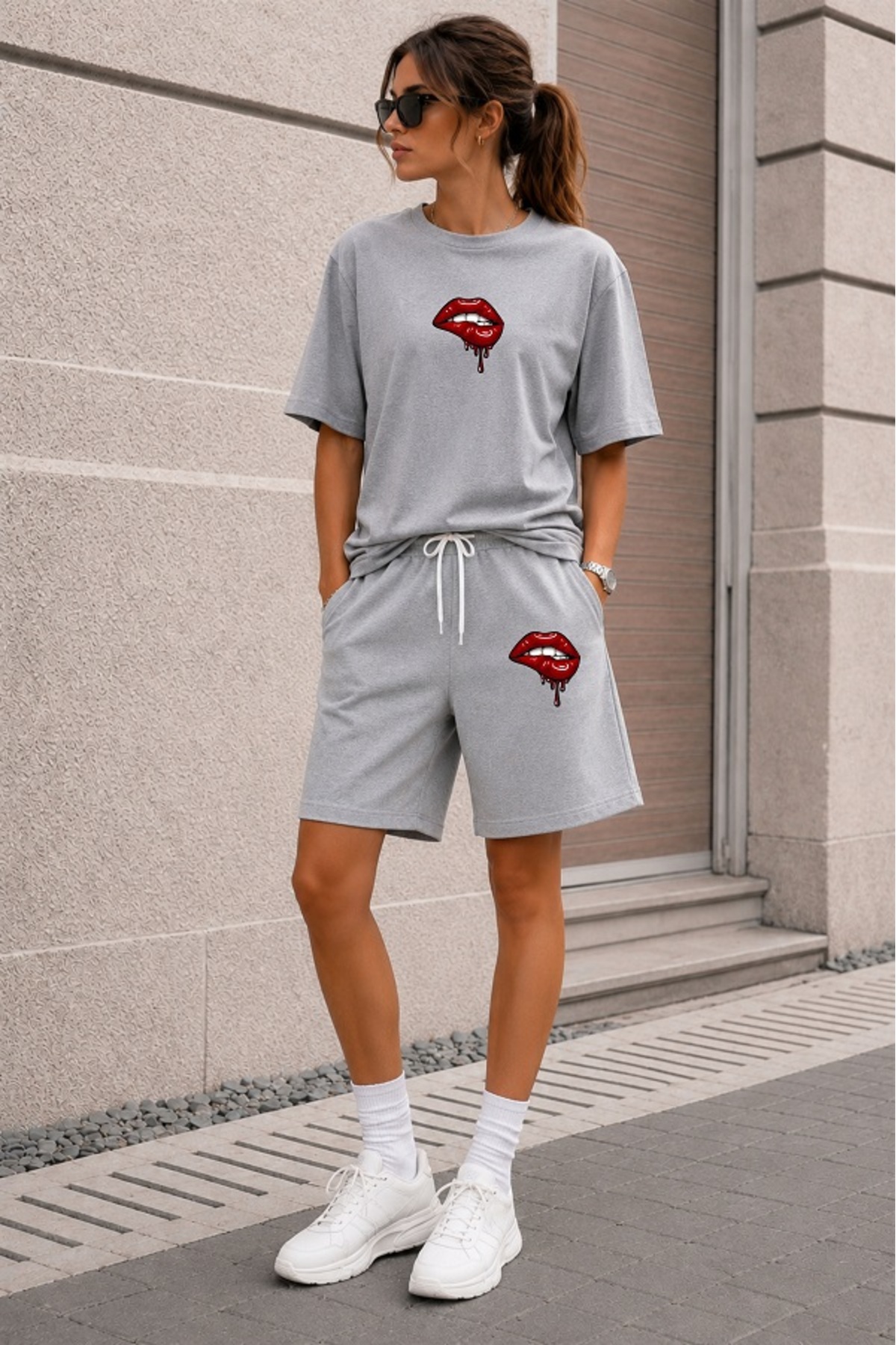 orwen life est. 2022 Oversize Women's Shorts Set Crew Neck Short Sleeve T-Shi...