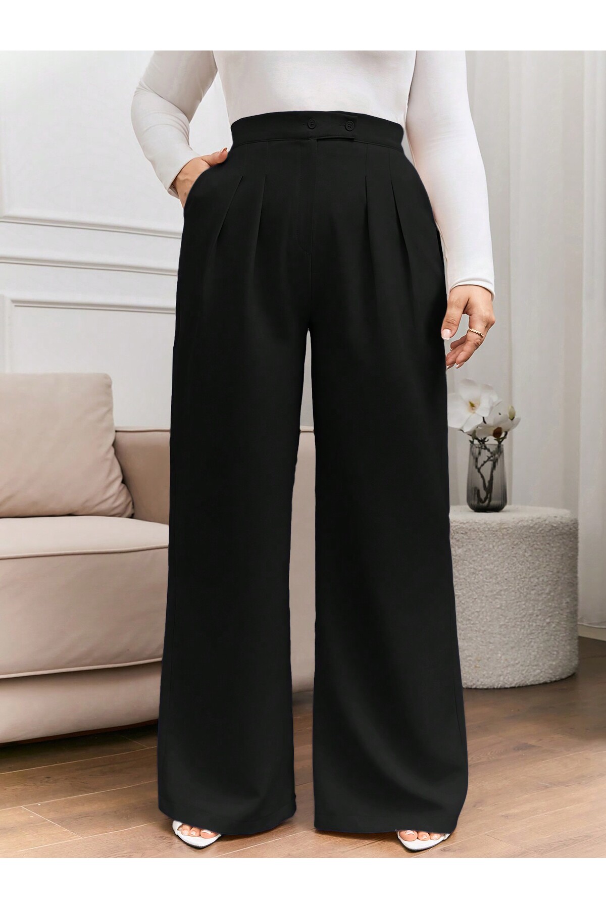 tuzu moda BÜYÜK BEDEN PANTOLON ÇİFT PİLE BÜYÜK BEDEN KADIN PANTOLONU görsel 5