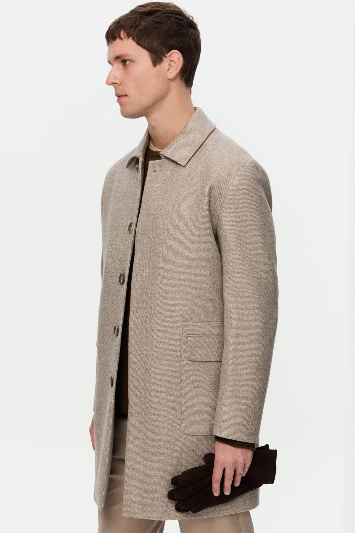 Damat Slim Fit Bej Diyogonal Palto görsel 6