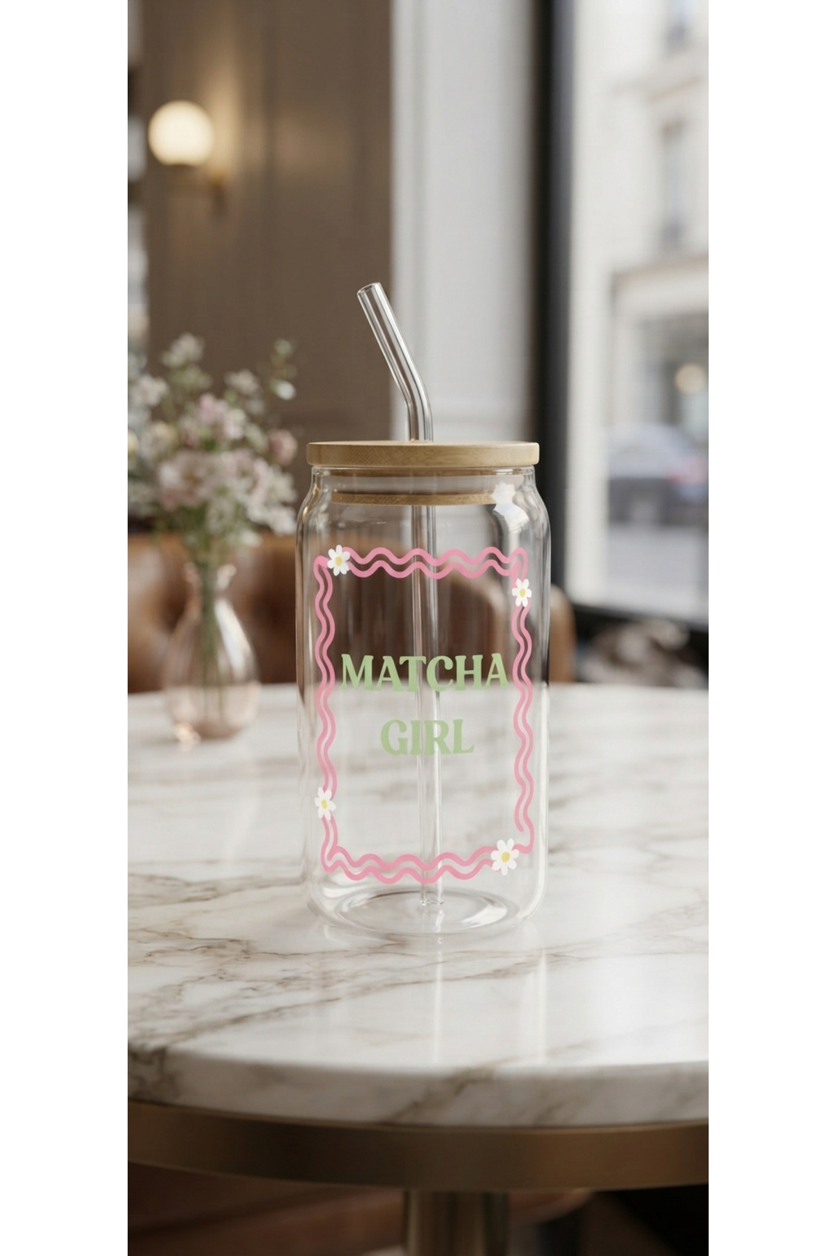 كوب زجاج MATCHA GIRL سعة 350 مل