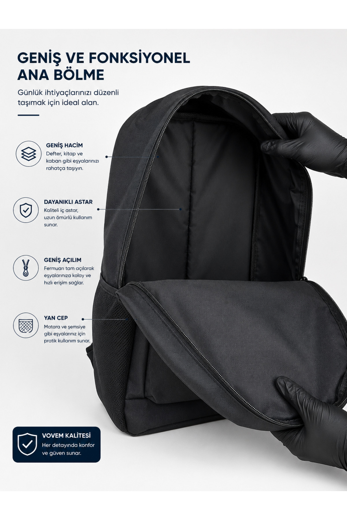VOVEM Beyond Horizon VOVEM Pace - Günlük Seyahat Sırt Çantası Unisex Su Geçirmez Siyah görsel 8
