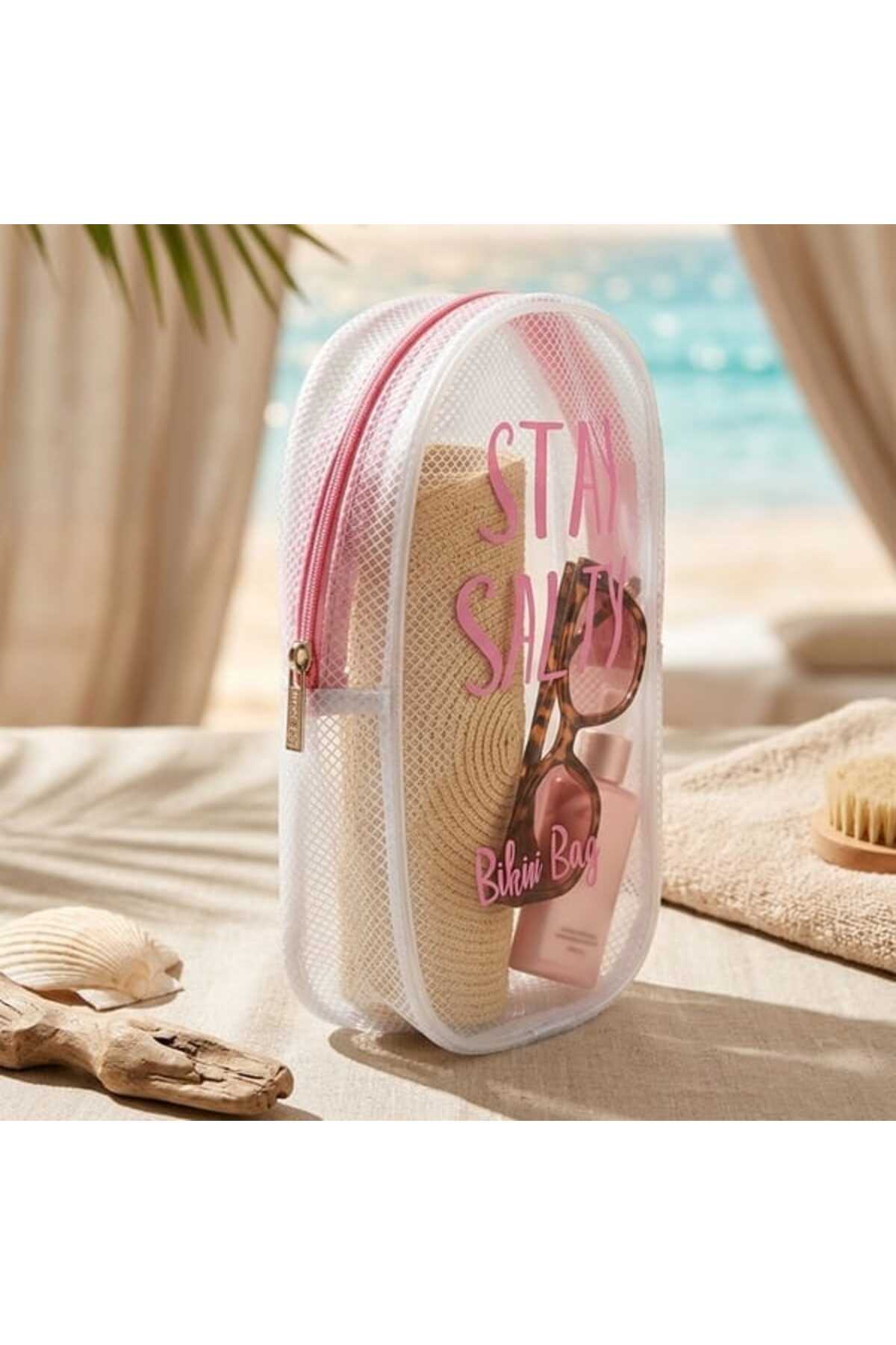 Stay Salty Kozmetik Çantası - Şeffaf / Pembe — رنگارنگ 06KHE192-6