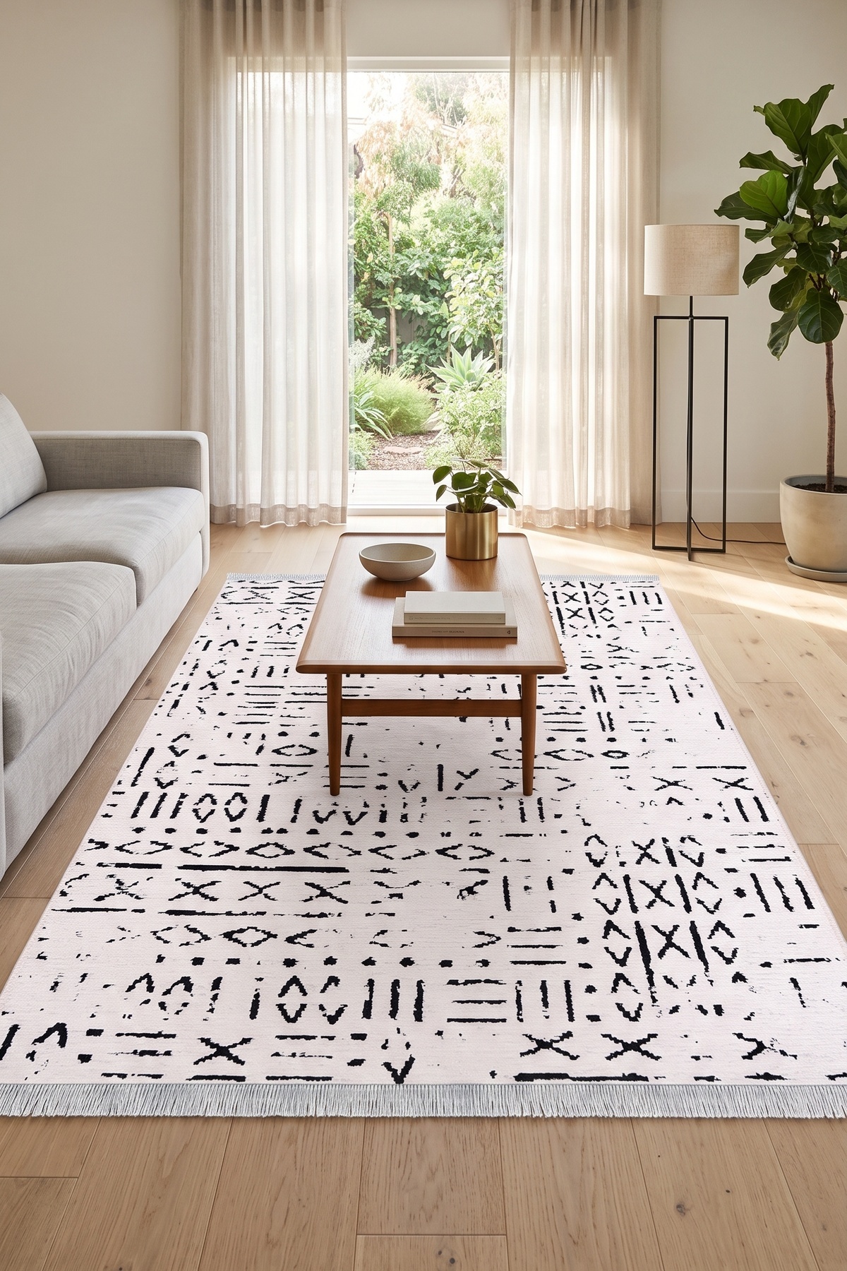 Vera White Anti-Slip Base Geometric Cotton Washable Living Room Kitchen Living Room Modern Rug