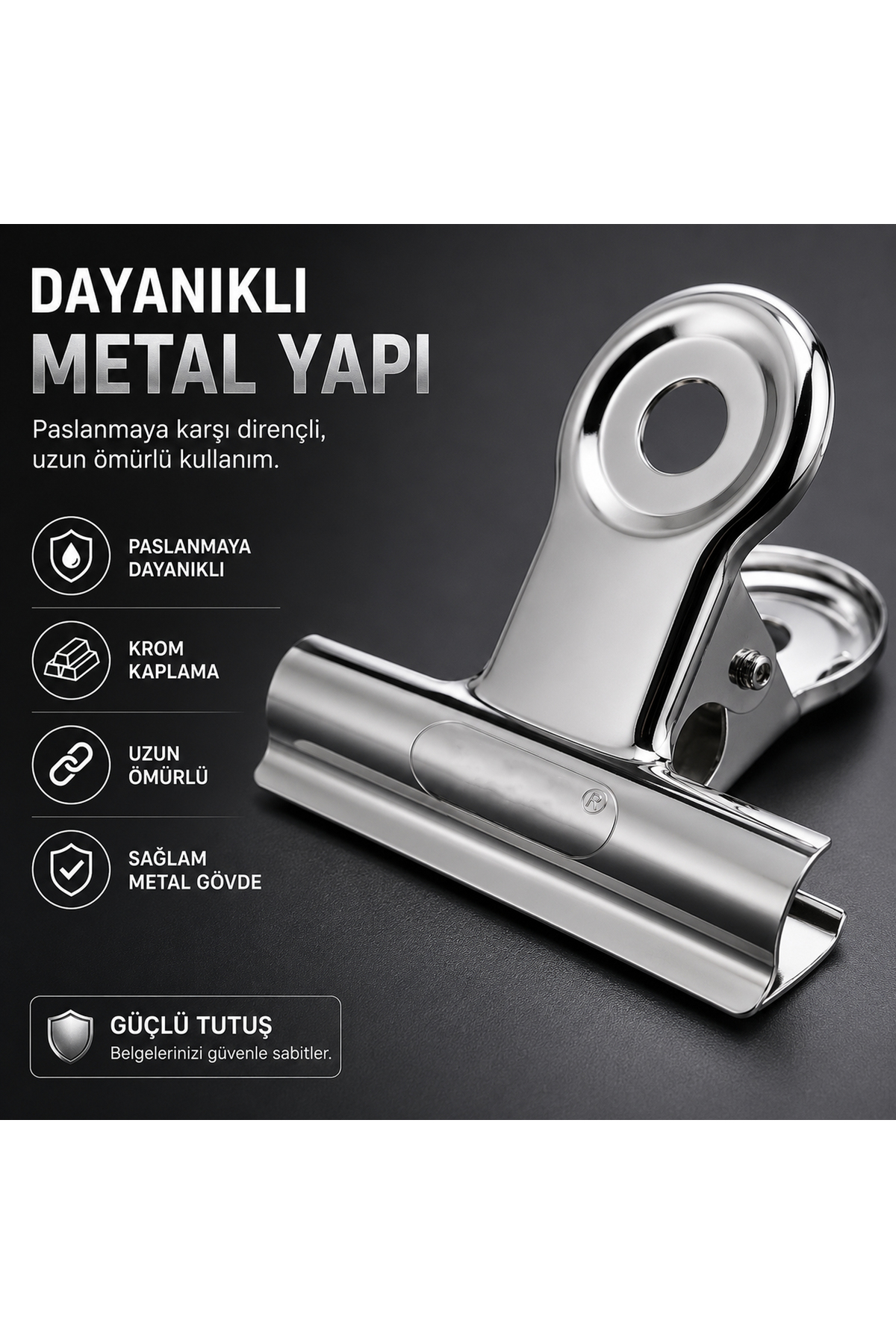 Coverzone Metal Kıskaç Klips 64mm 12 Adet Paslanmaz Çelik Büyük