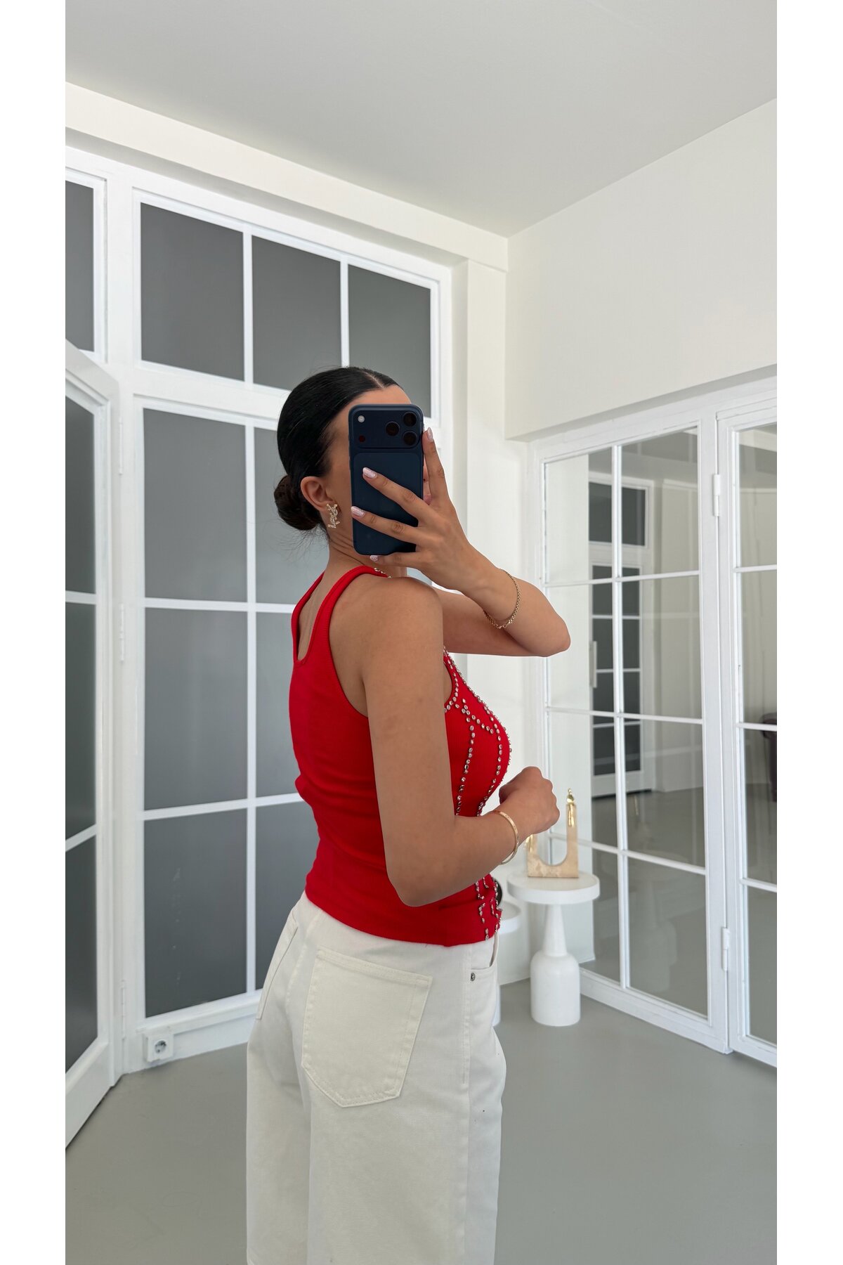 GAUS CO Kırmızı ZR Model Taşlı Zımbalı Atlet GAUS-01747 görsel 2