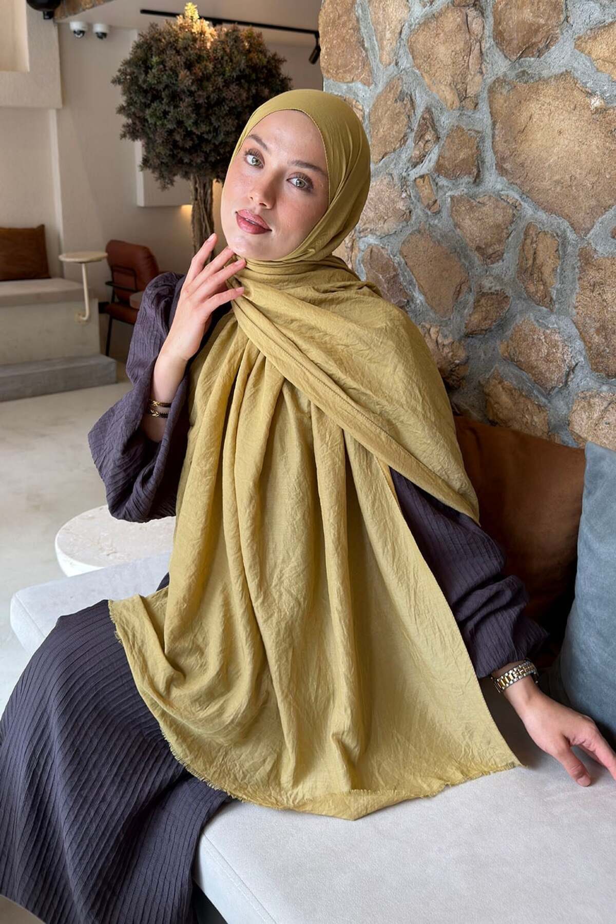 lamelif Organic Premium Şal Yağ Yeşili görsel 2