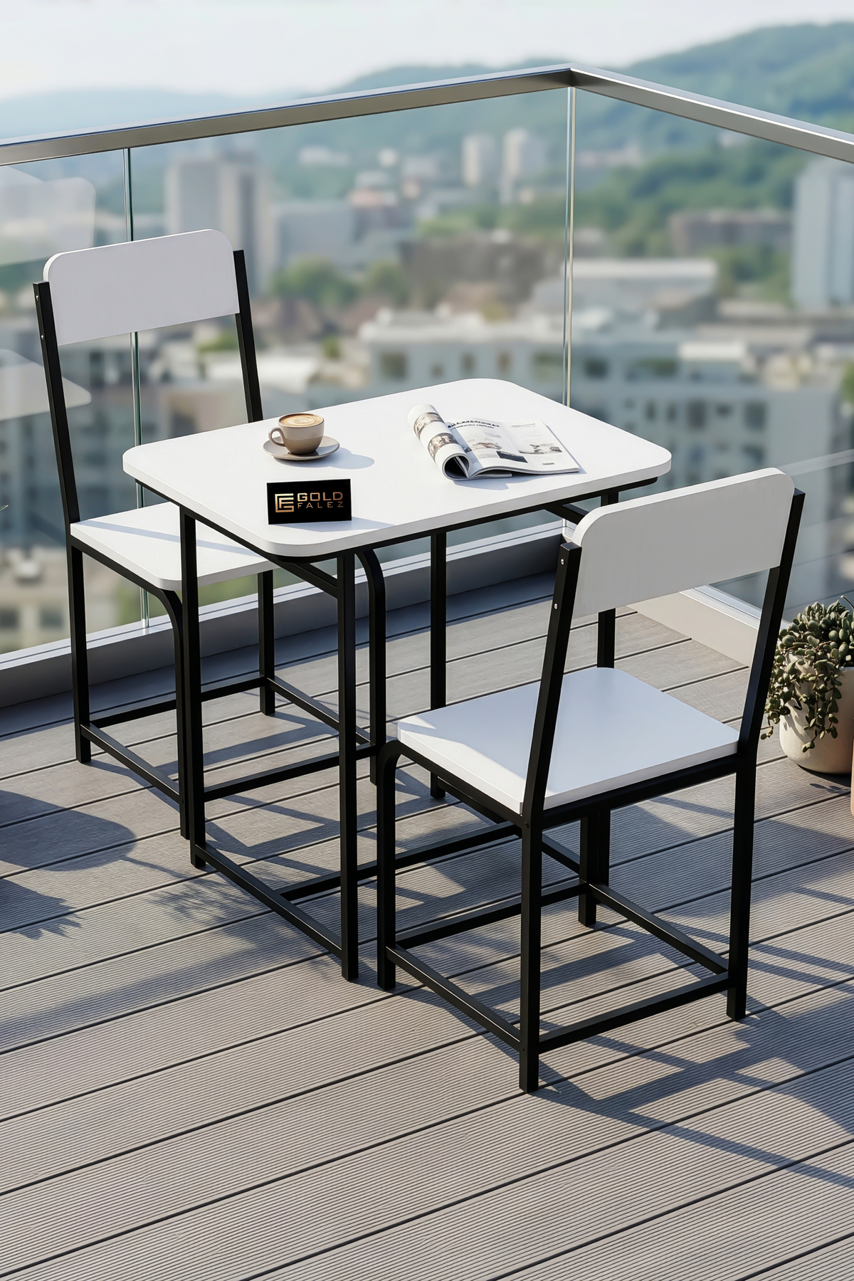 Bahçe Masa Takımı 2 Kişilik 2 Sandalyeli Masa Sandalye Seti Metal Ayak Balkon Mutfak Kafe Yemek Masası Minör Beyaz görsel 2