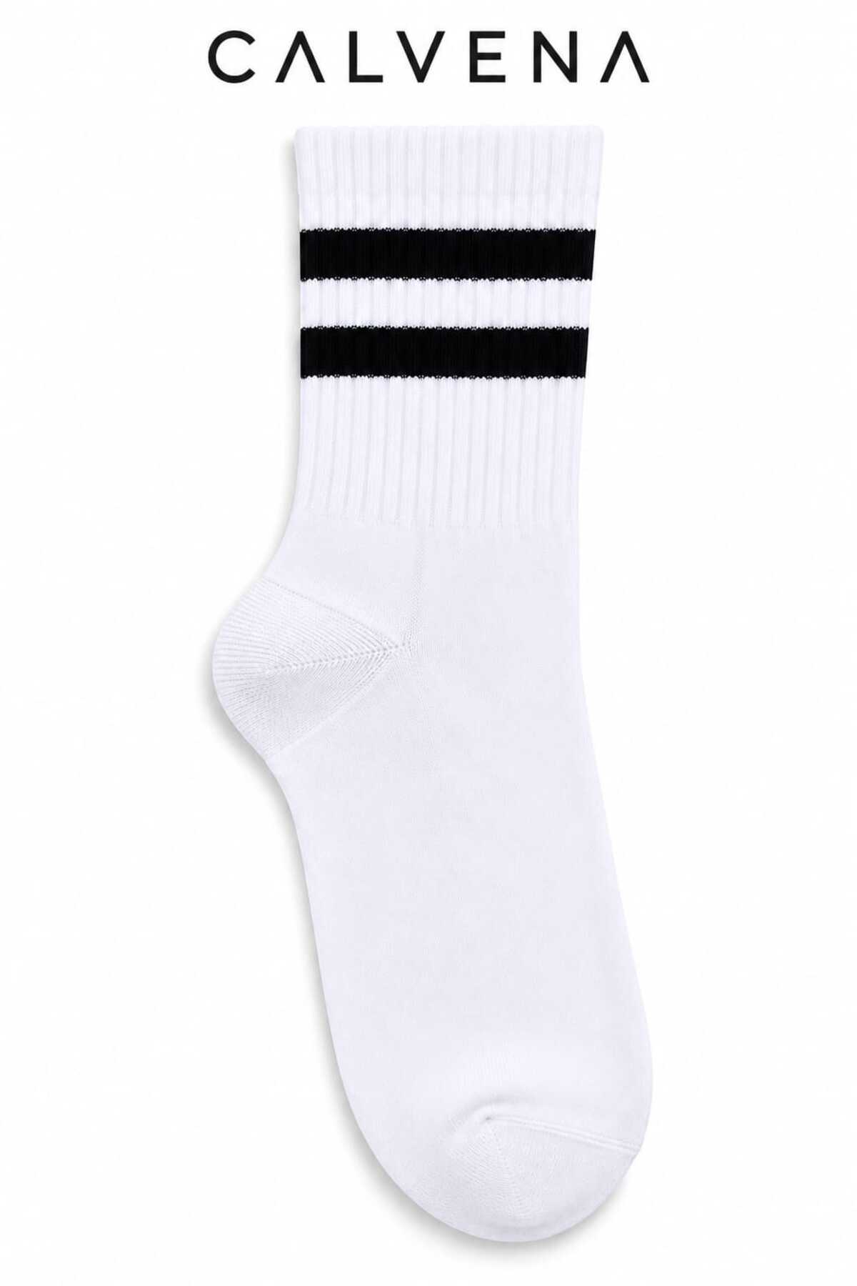 Calvena Unisex 6 Çift Pamuk Dokumalı Çizgili Kısa Tenis Kolej Çorap