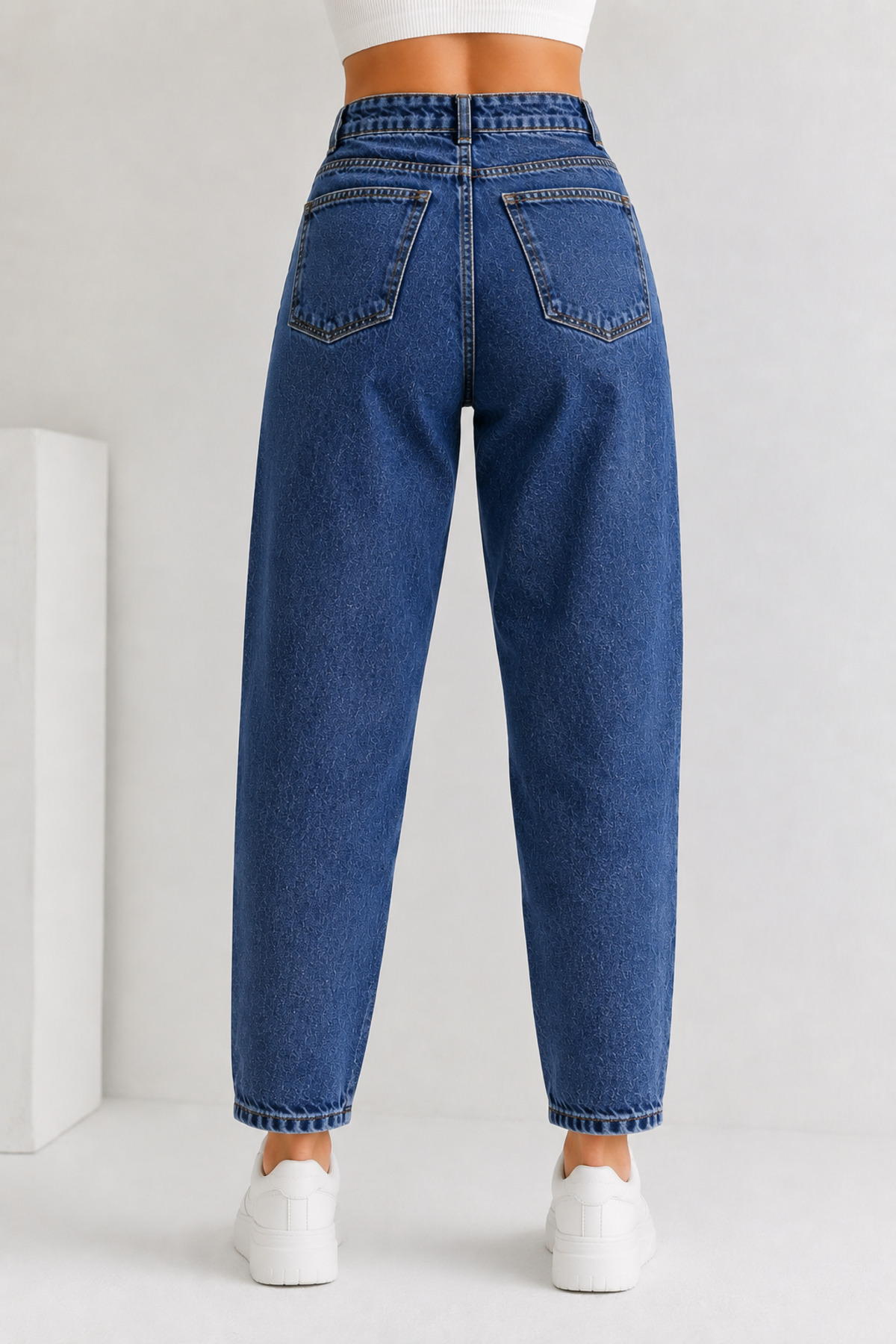 Lighter Jeans Kadın Mavi Yüksek Bel Mom Jeans Boyfriend Kesim Denim Jean Pantolon görsel 3