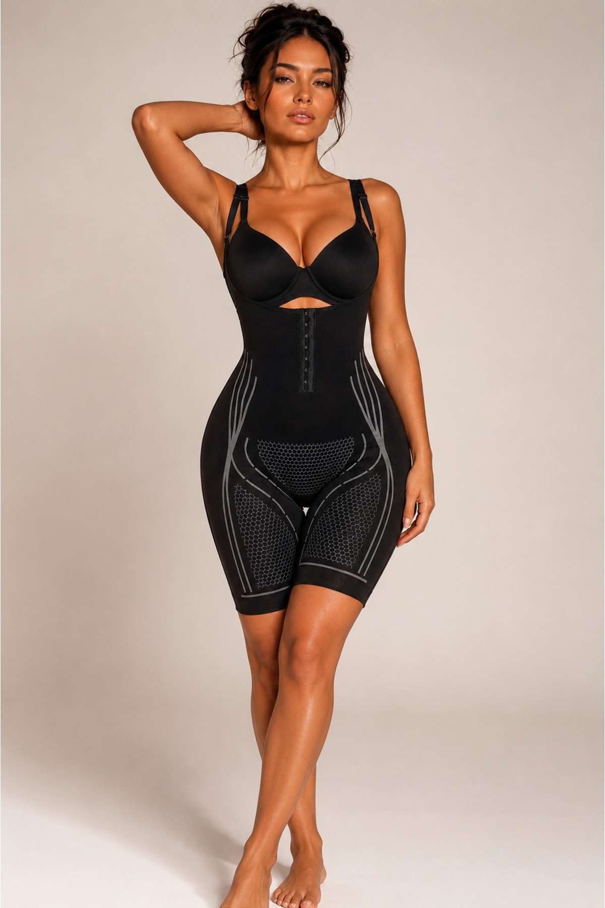 SAUNA SUIT Kadın İyonizer Askılı Body Korse | Göbek Bel Basen Toparlayıcı | İnce ve Sıkı Görünüm | Göğüs Altı Agraflı Tam Boy Korse görsel 7