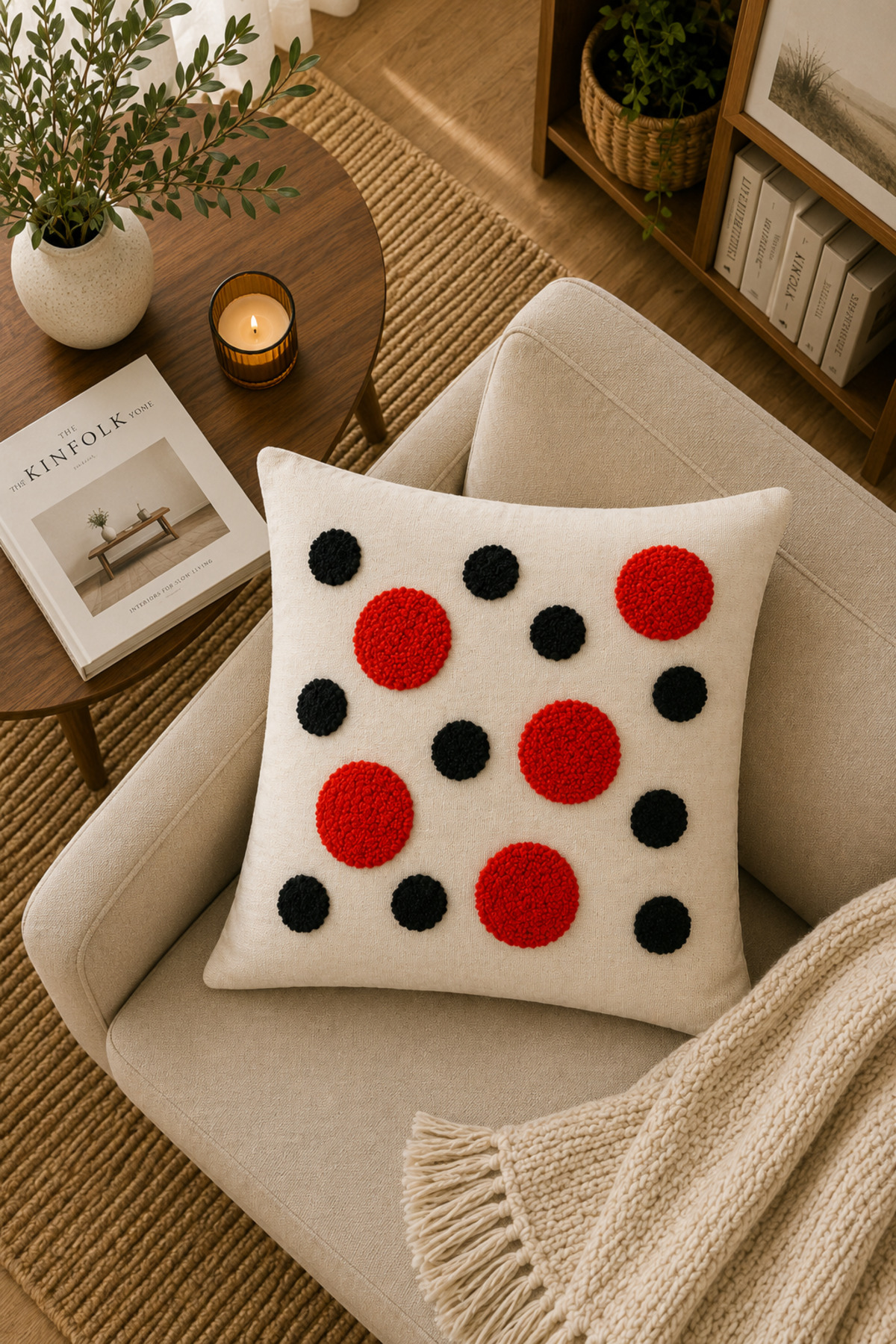 Dekoratif Punch Kırlent Kılıfı Keten Kumaş Gizli Fermuarlı 43x43