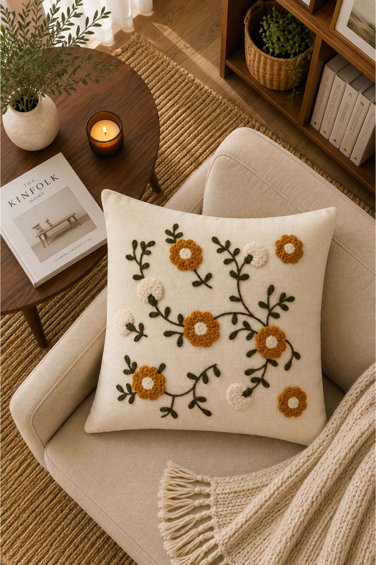 Dekoratif Punch Kırlent Kılıfı Keten Kumaş Gizli Fermuarlı 43x43