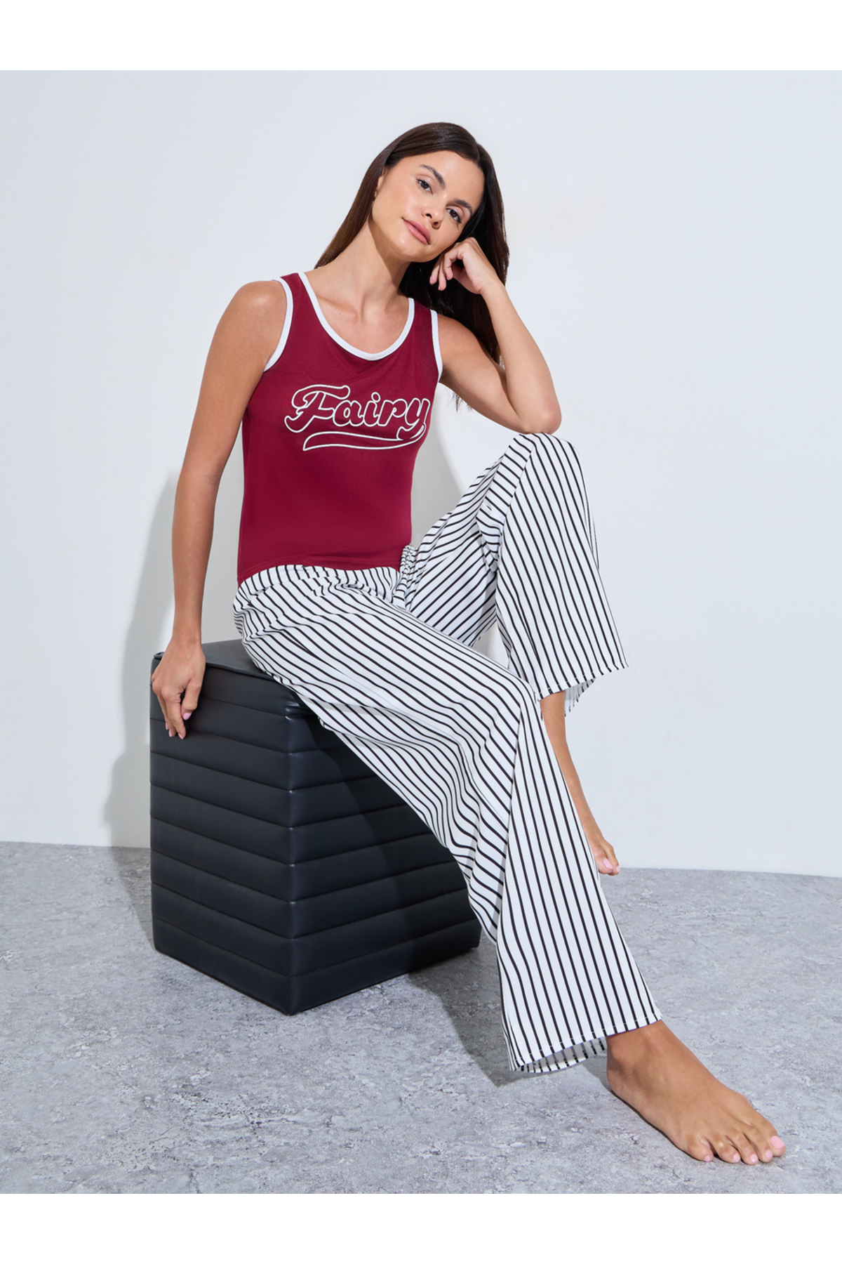 Styli Slogan Top&Pants Pajama Long Sets