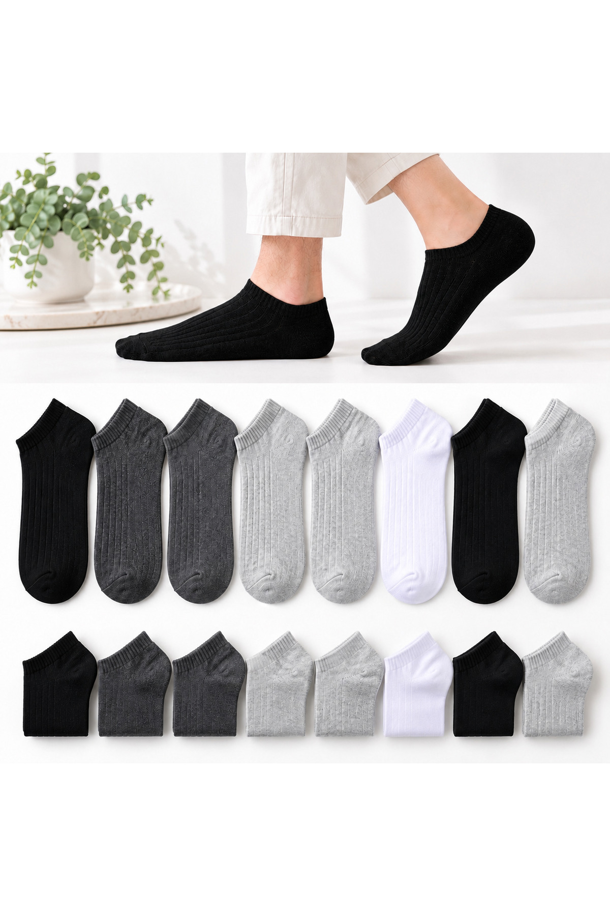 WALTAŞ Unisex Patik Çorap Pamuklu Sneaker Görünmez Spor Çorap Beyaz görsel 3