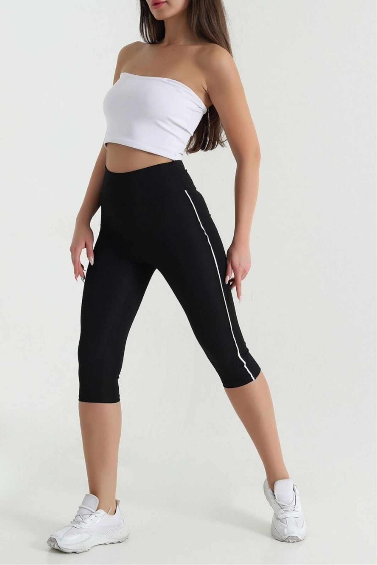 EXSPORT Kadın Yüksek Bel Toparlayıcı Yanı Şeritli Model Push Up Likralı Tayt görsel 2