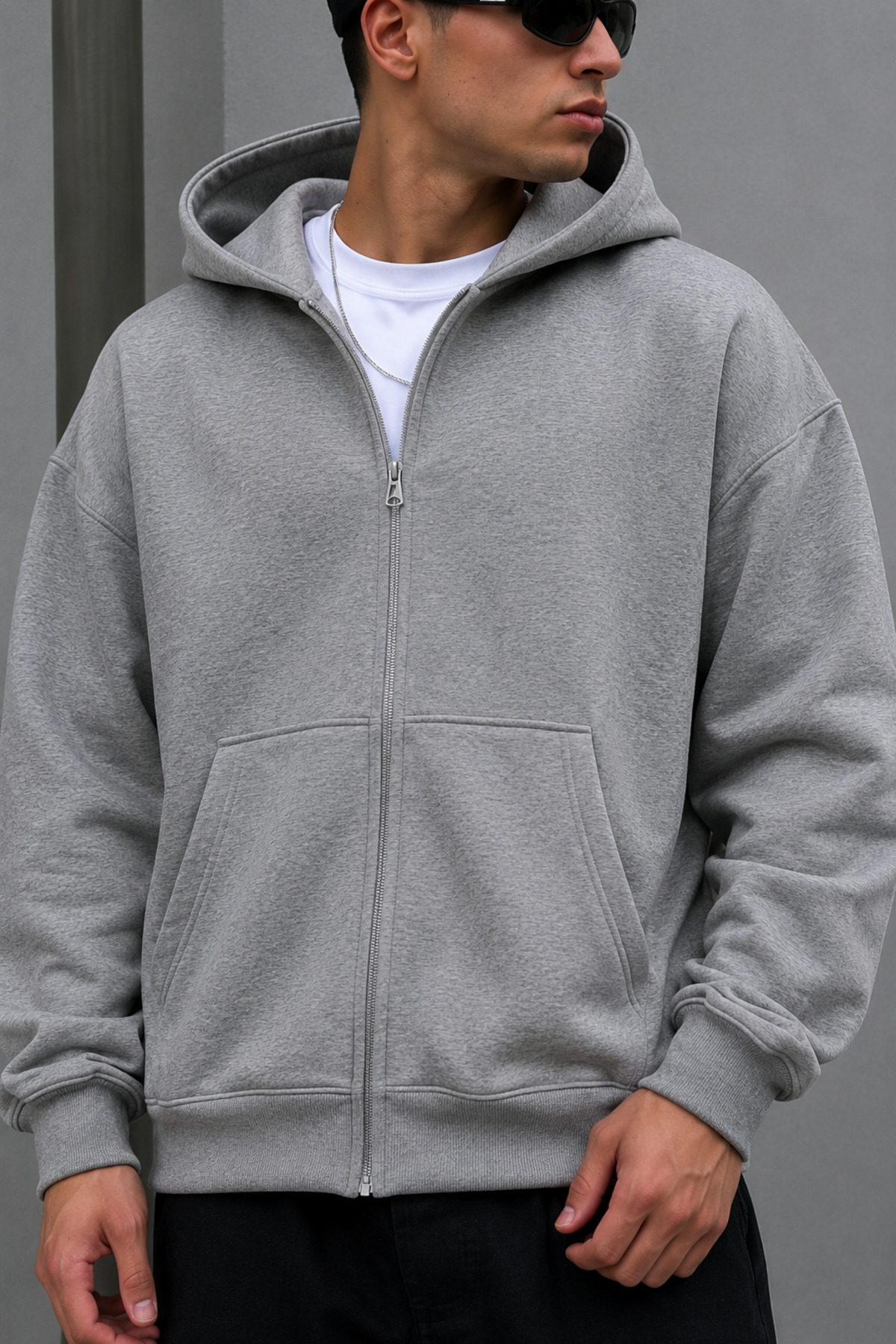 BARLİZ Erkek Oversize Cepli Fermuarlı Kapüşonlu Sweatshirt Hırka görsel 2