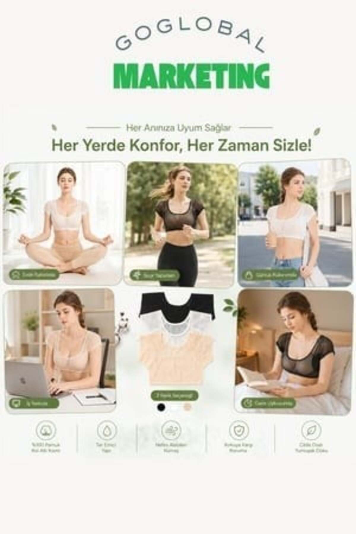 goglobal Kadın Fileli Ter Önleyici Crop | %100 Pamuk Koltuk Altı Ter Pedi | Ultra İnce, Nefes Alan, Yıkanabil görsel 3
