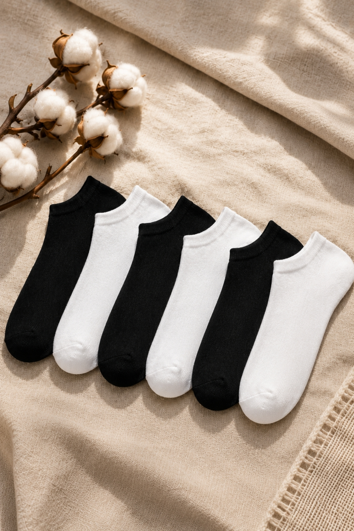 Dore Orijinal 6 Çift Unisex Pamuklu Spor Ayakkabı Sneaker Kısa Patik Çorap - 3 Siyah - 3 Beyaz görsel 7