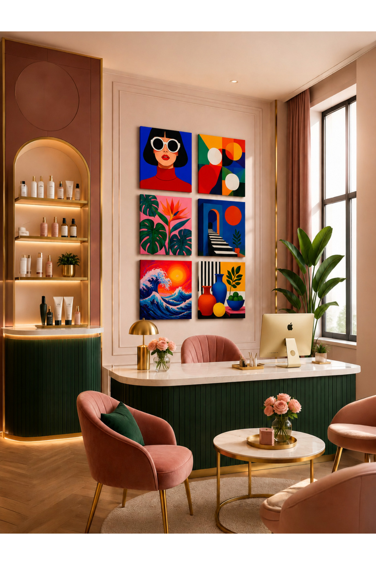 6 Parça MDF Tablo Seti Renkli Pop Art ve Soyut Desenler – Güzellik Salonu, Ev ve Ofis Duvar Dekorasyonu