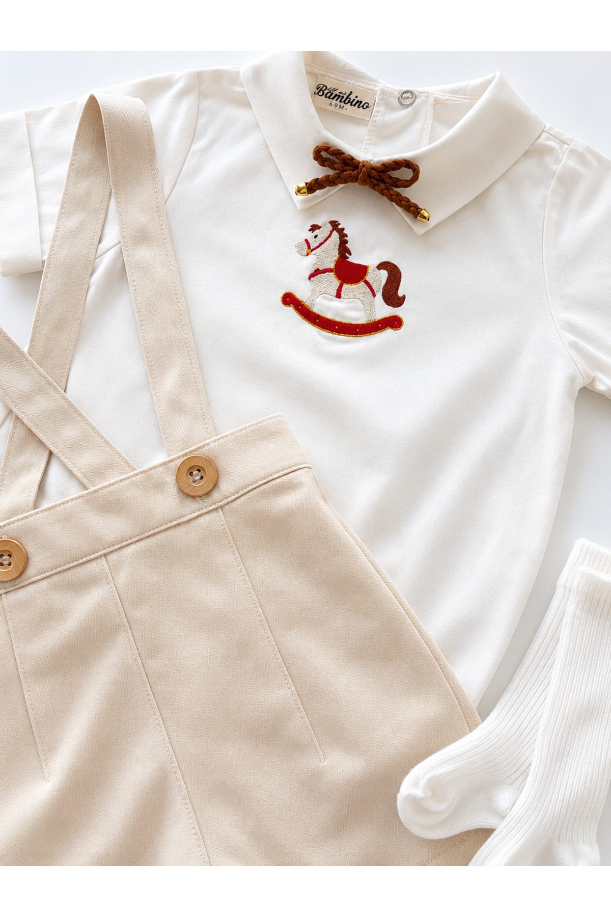 il mio bambino Handmade 100% Cotton Rocking Horse Embroidered Shirt and Shorts Set
