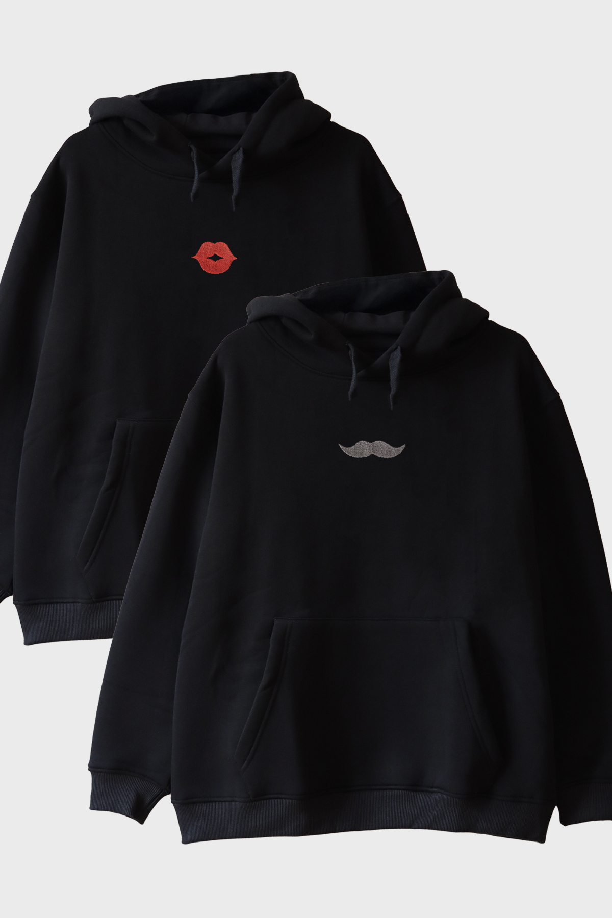 lofux Lip and Mustache Patterned Double Combination Hoodie
