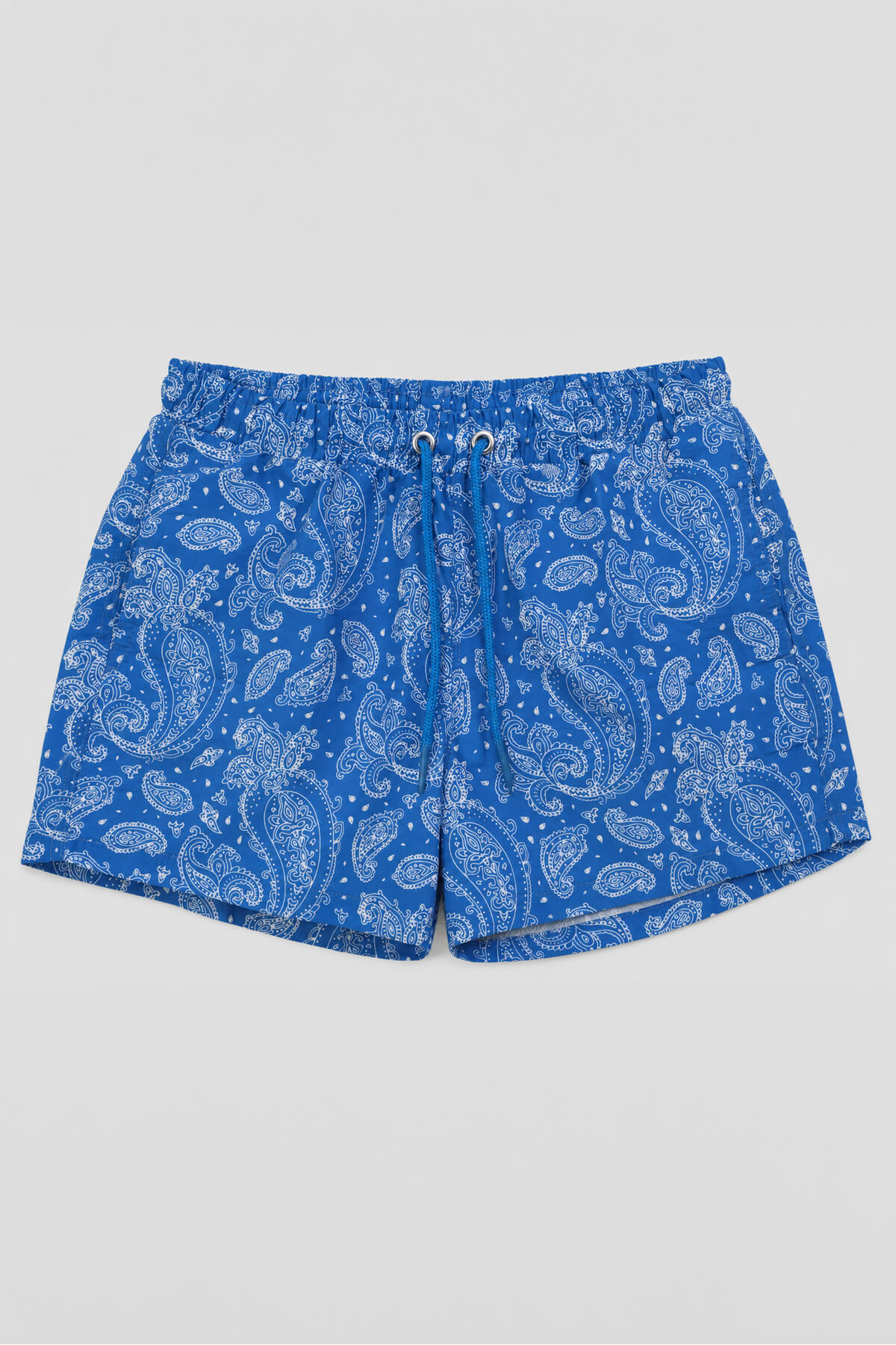 MARKAPIA Men's Blue Ethnic Patterned Mesh Swim Shorts with Pockets
