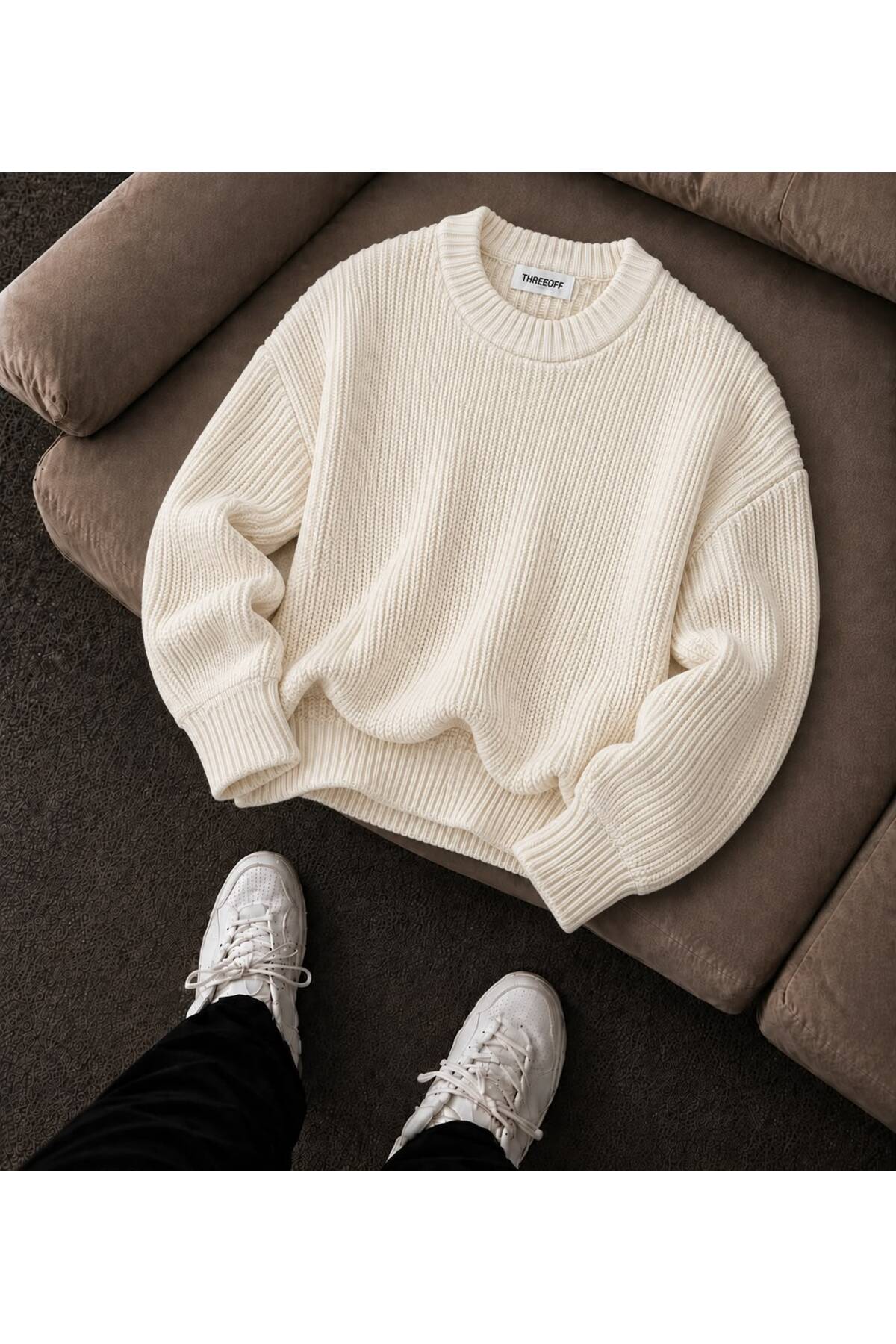 pepule Erkek Oversize Selanik Örgü Triko Kazak Bisiklet Yaka Basic Rahat Kalıp Premium Yumuşak Dokulu Günlük Kışlık Kazak