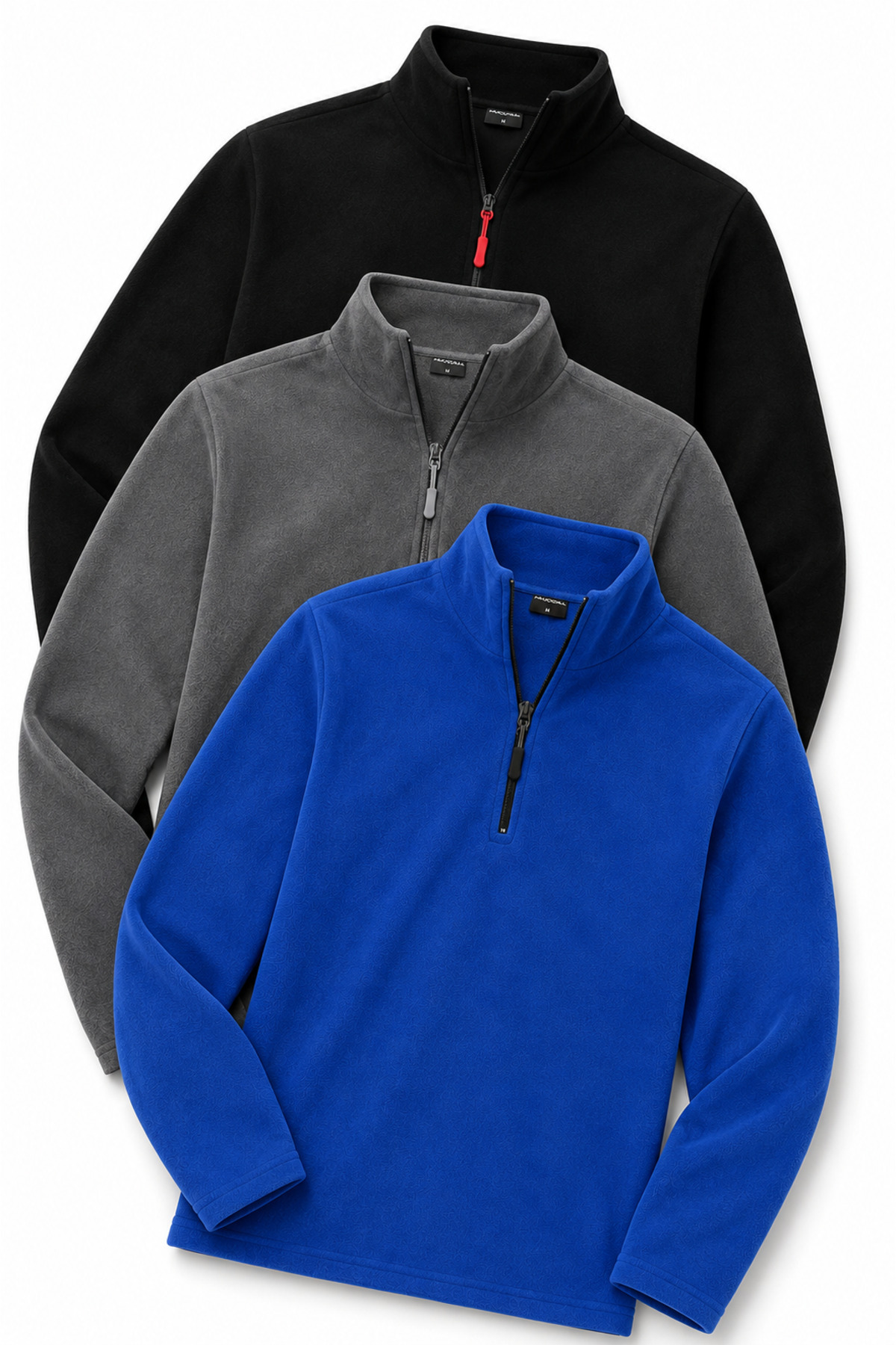 MOONBULL Erkek 3'lü Tüylenme Yapmaz Fit Bato Yaka Soğuk Geçirmez Polar Sweatshirt — آبی 3'lüpolar