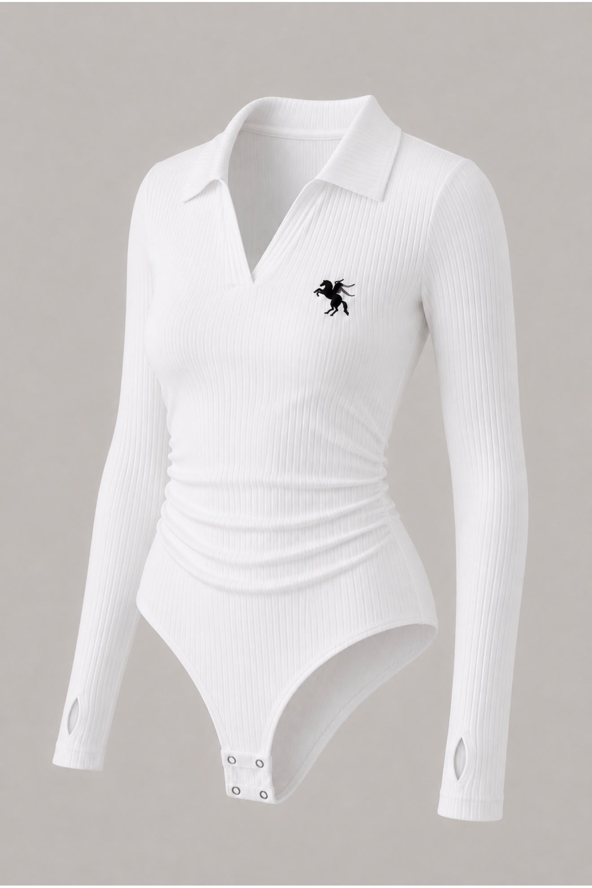 Gofeel Polo Yaka Nakışlı Büzgülü Parmak Geçirme Detaylı Zıbın Bluz görsel 2