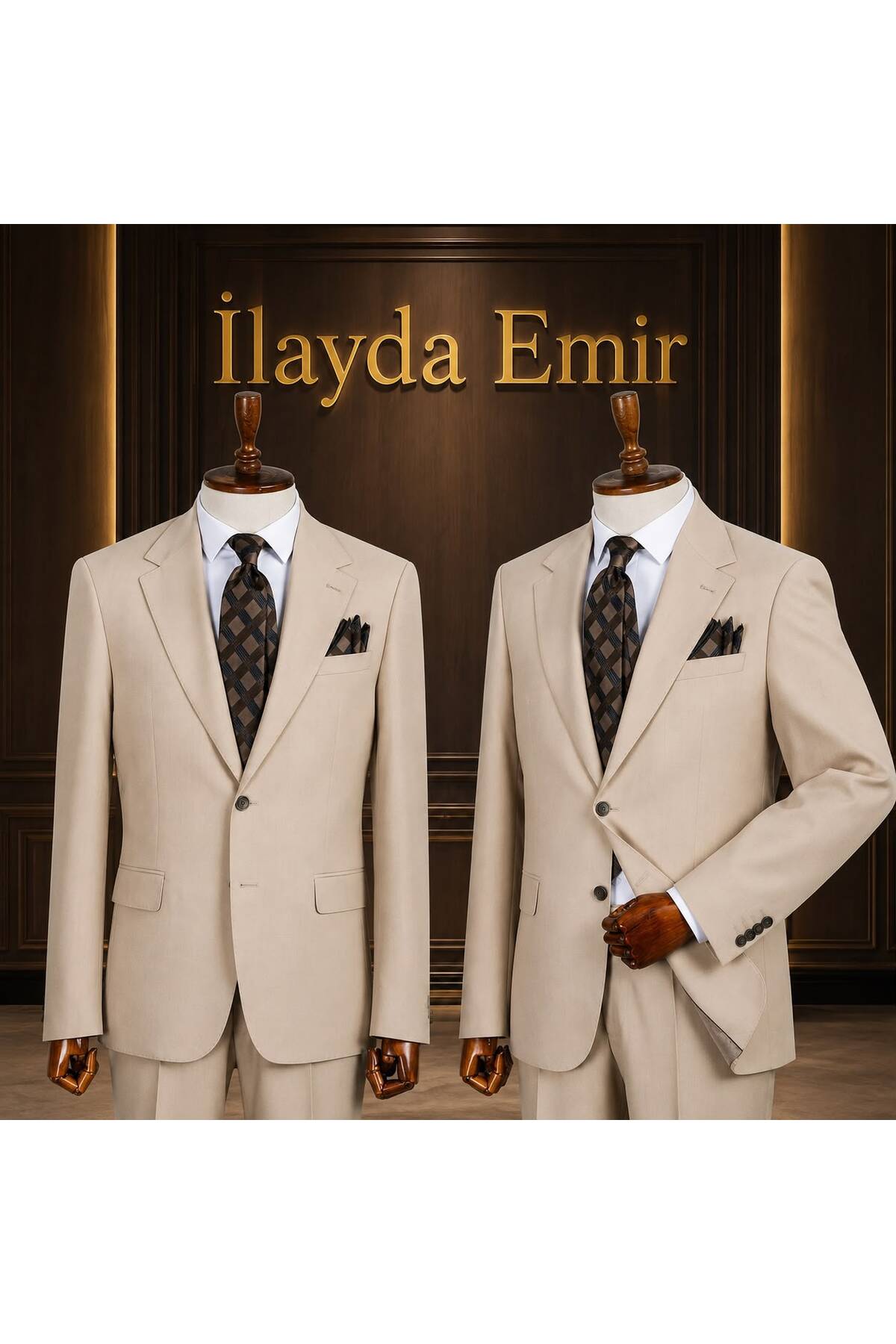 ilayda emir Slim Fit Beige Men's Suit - Cream Color Stylish Classic Suit - Groom's Outfit, Wedding, and Special Occasion
