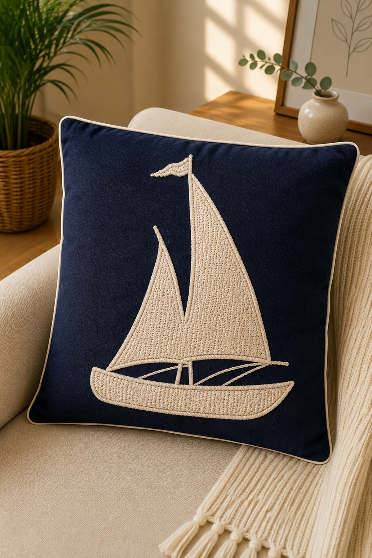 Dijital Baskılı Dekoratif Kırlent Kılıfı 43x43 cm – Modern Desenli Keten Dokulu