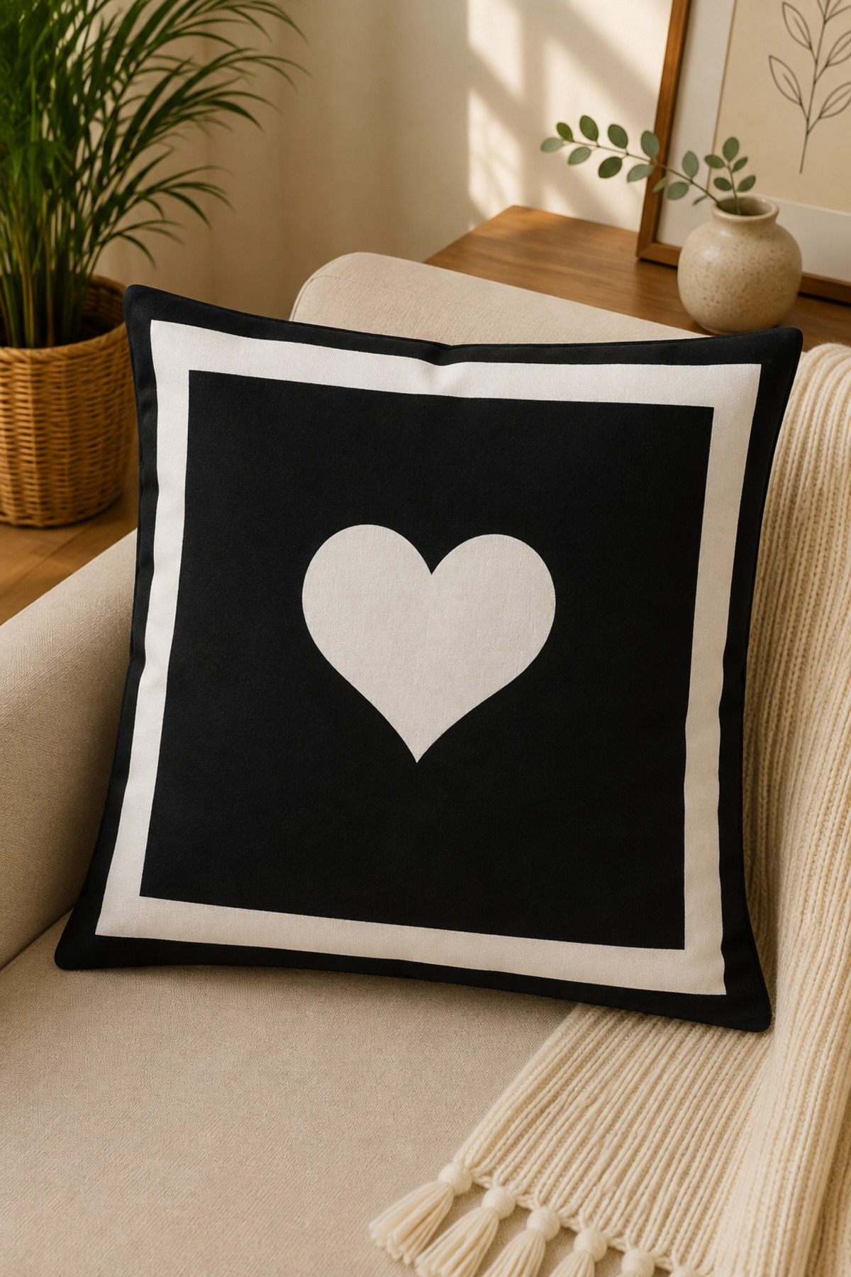 Dijital Baskılı Dekoratif Kırlent Kılıfı 43x43 cm – Modern Desenli Keten Dokulu