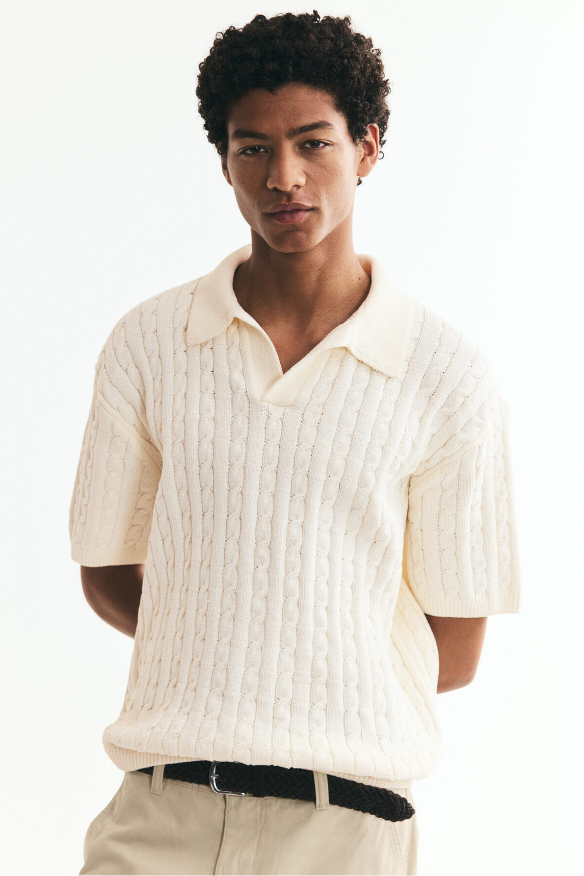 پولو شرت زنانه طرح Cable Knit مدل Relaxed Fit اچ اند ام پولوشرت H&M