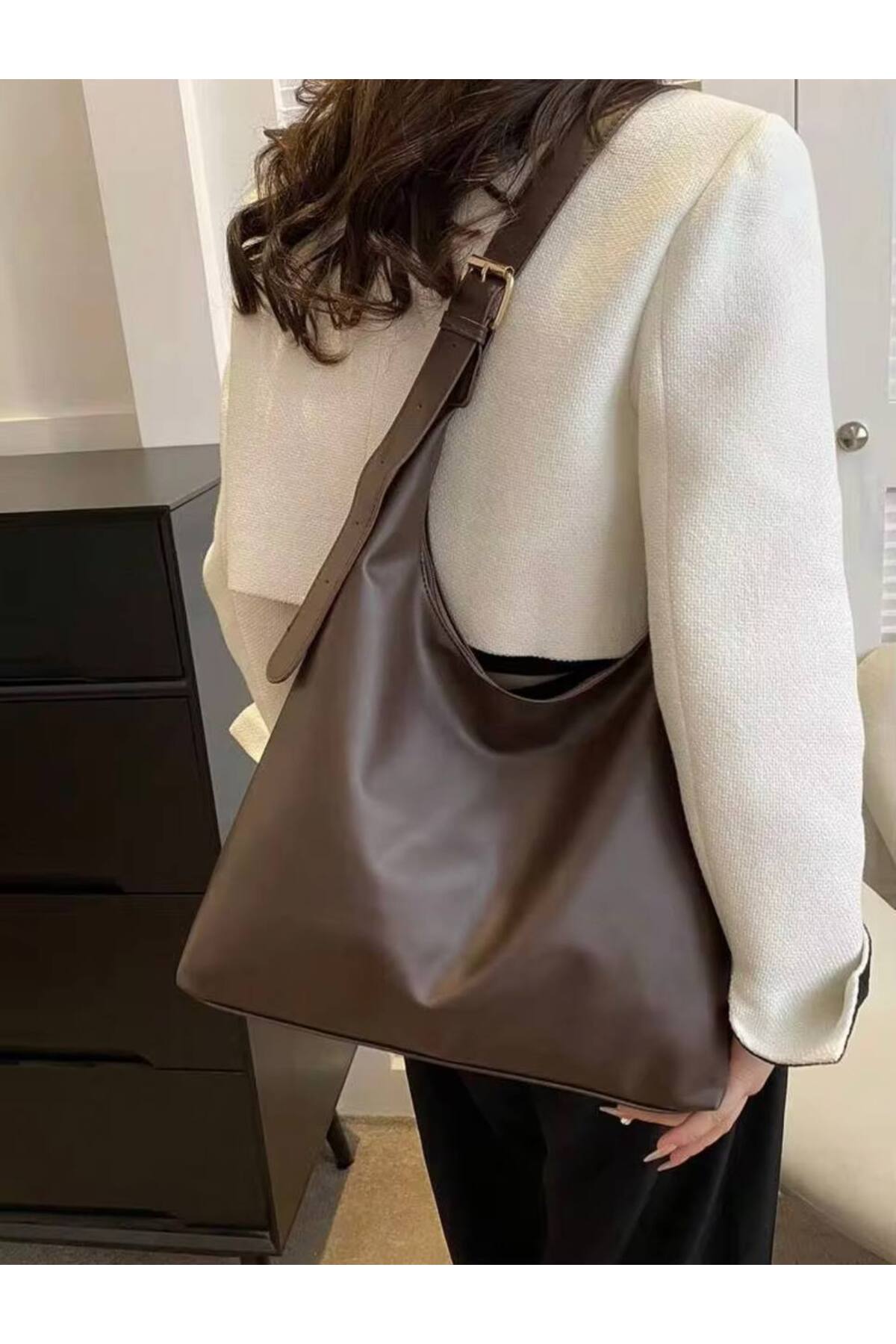 Dark Brown MODA Large Women's Tote Shoulder Bag - Premium Design görünüm 3