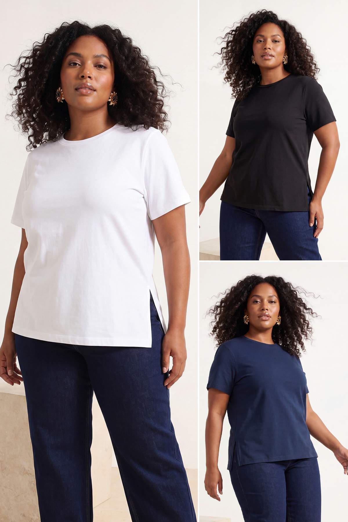 Trendyolmilla Curve Siyah-Beyaz-Lacivert 3'lü Paket Oversize Basic Büyük Beden T-shirt TBBSS26BF00025