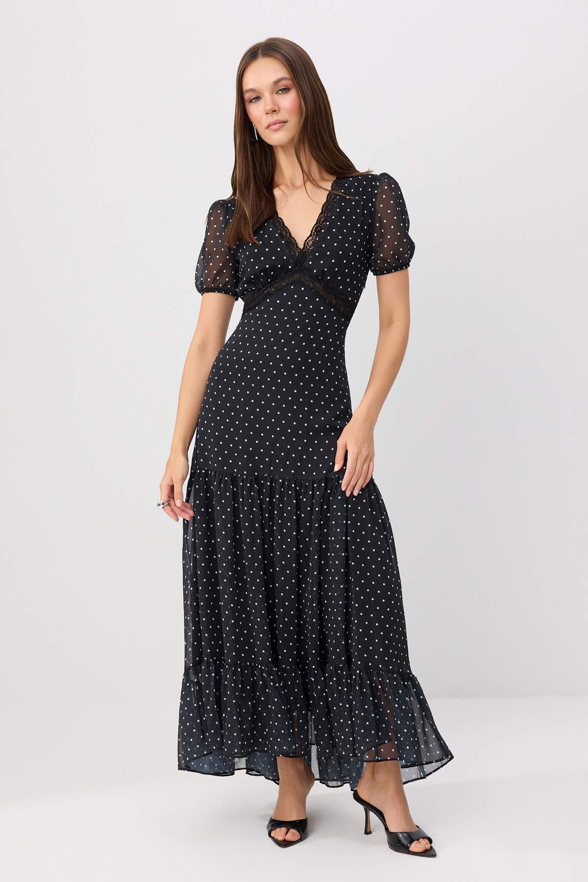 Trendyol Collection Black-Multicolor Polka Dot Skater/Waist Cut-Out Maxi Woven Dress Twoss26El00642