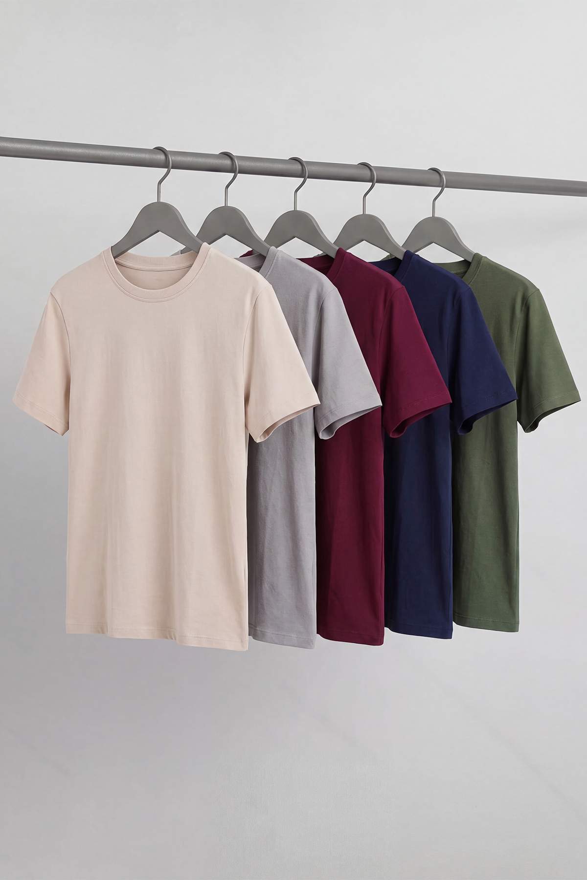 Trendyolmilla Man Gri-Lacivert-Taş-Bordo-Haki 5'li Paket Regular Fit Basic %100 Pamuklu T-ShirtTMNSS24TS00082