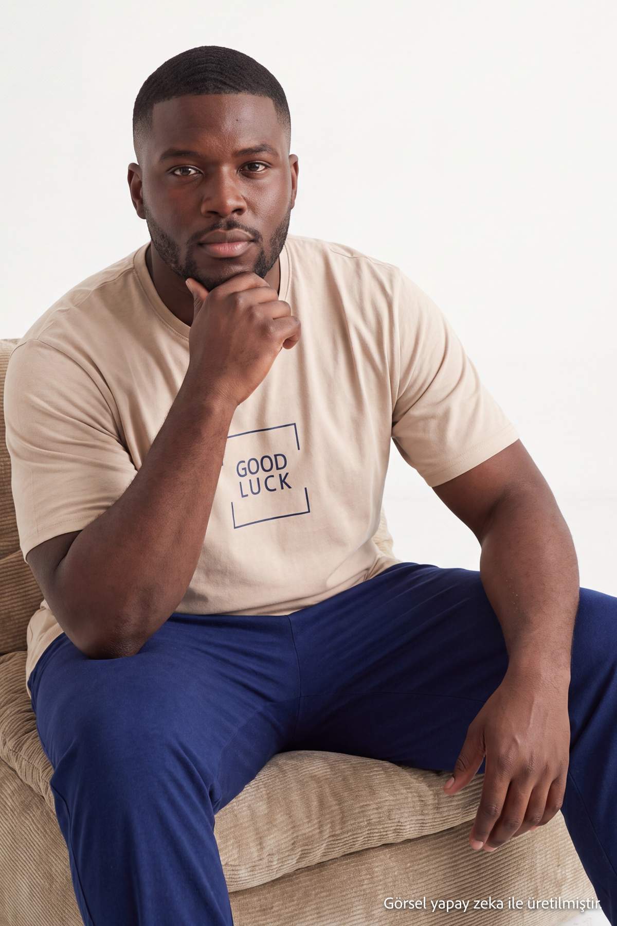 Trendyolmilla Man Taş Regular Slogan Homewear Büyük Beden Pijama Takımı TMNAW27AI00003