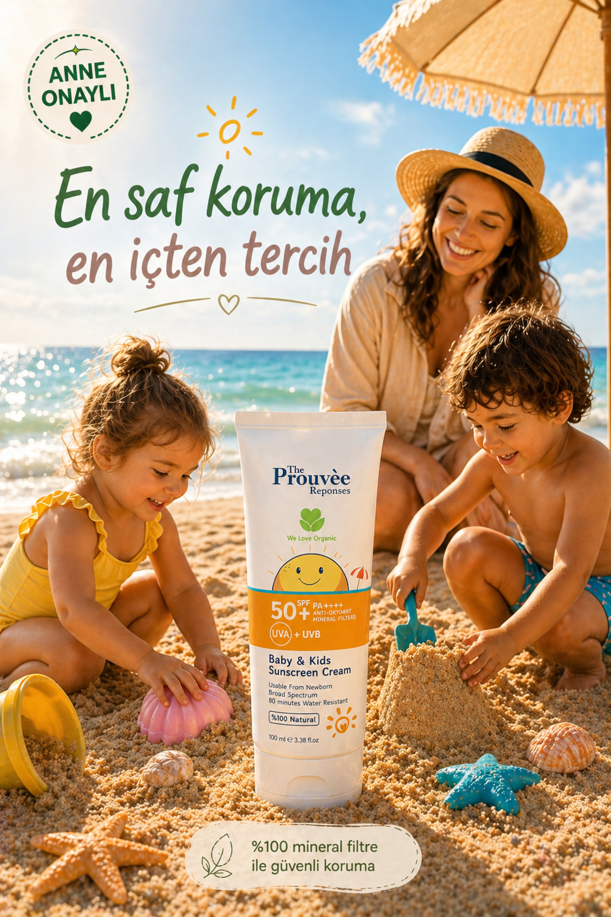 %100 Doğal 50 Spf Bebek Ve Çocuklar Için Organik Güneş Koruyucu Krem 100 ml — ORGANİKSUNBABY — تصویر 2 از 8