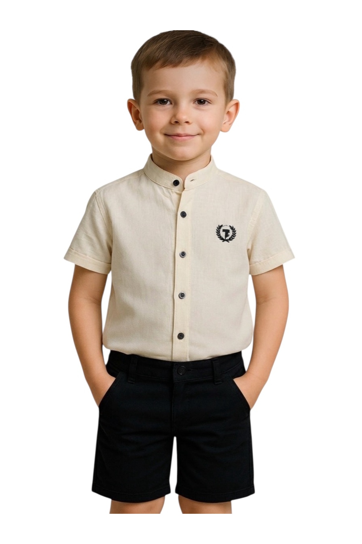 Boys Chile Diaper Shirt & Linen Capri Set (1-8 YEARS) Dirty Cream Color