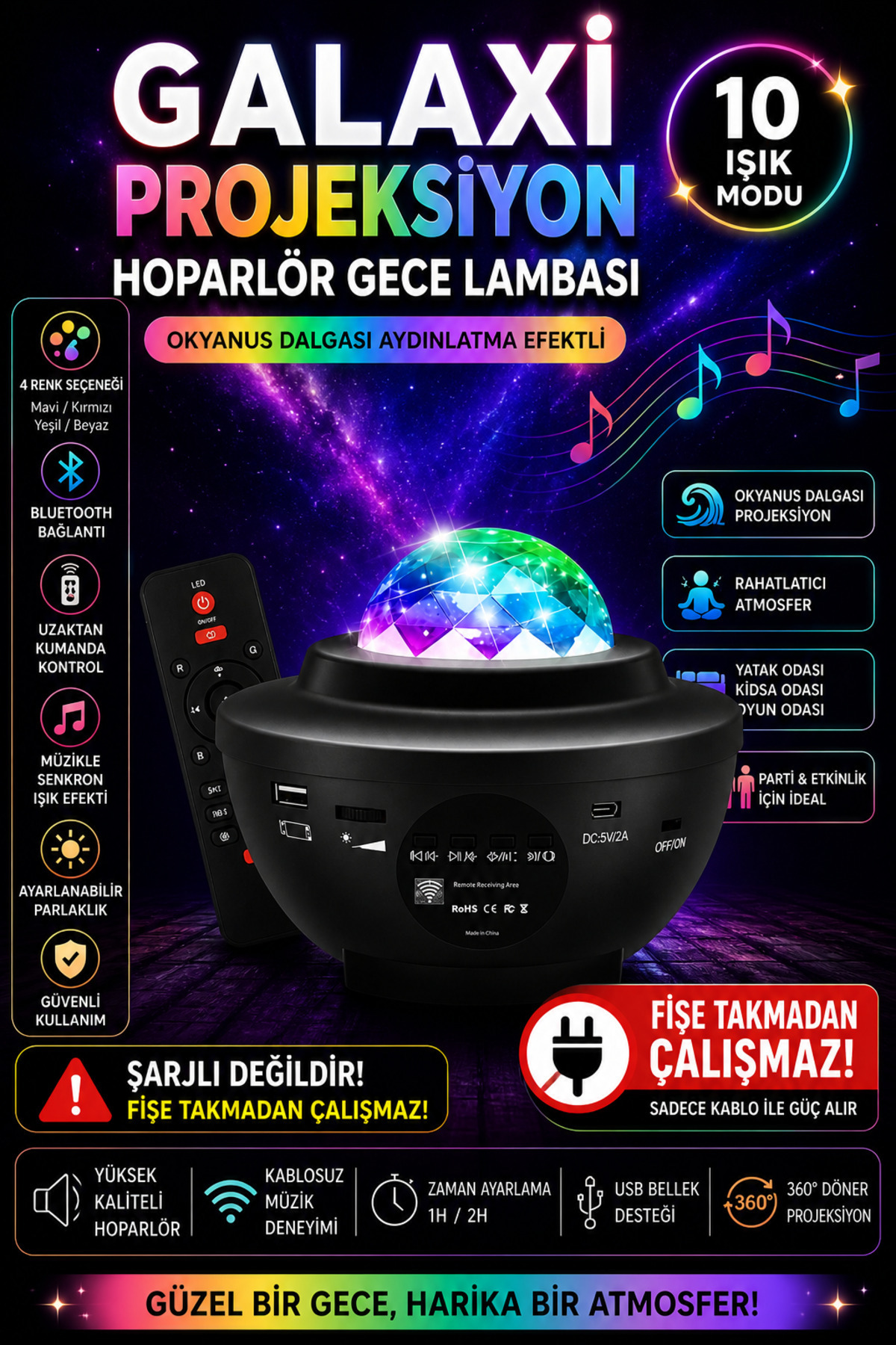 nextbuy USB Hoparlör Yıldızlı Gökyüzü Gece Lambası Aurora